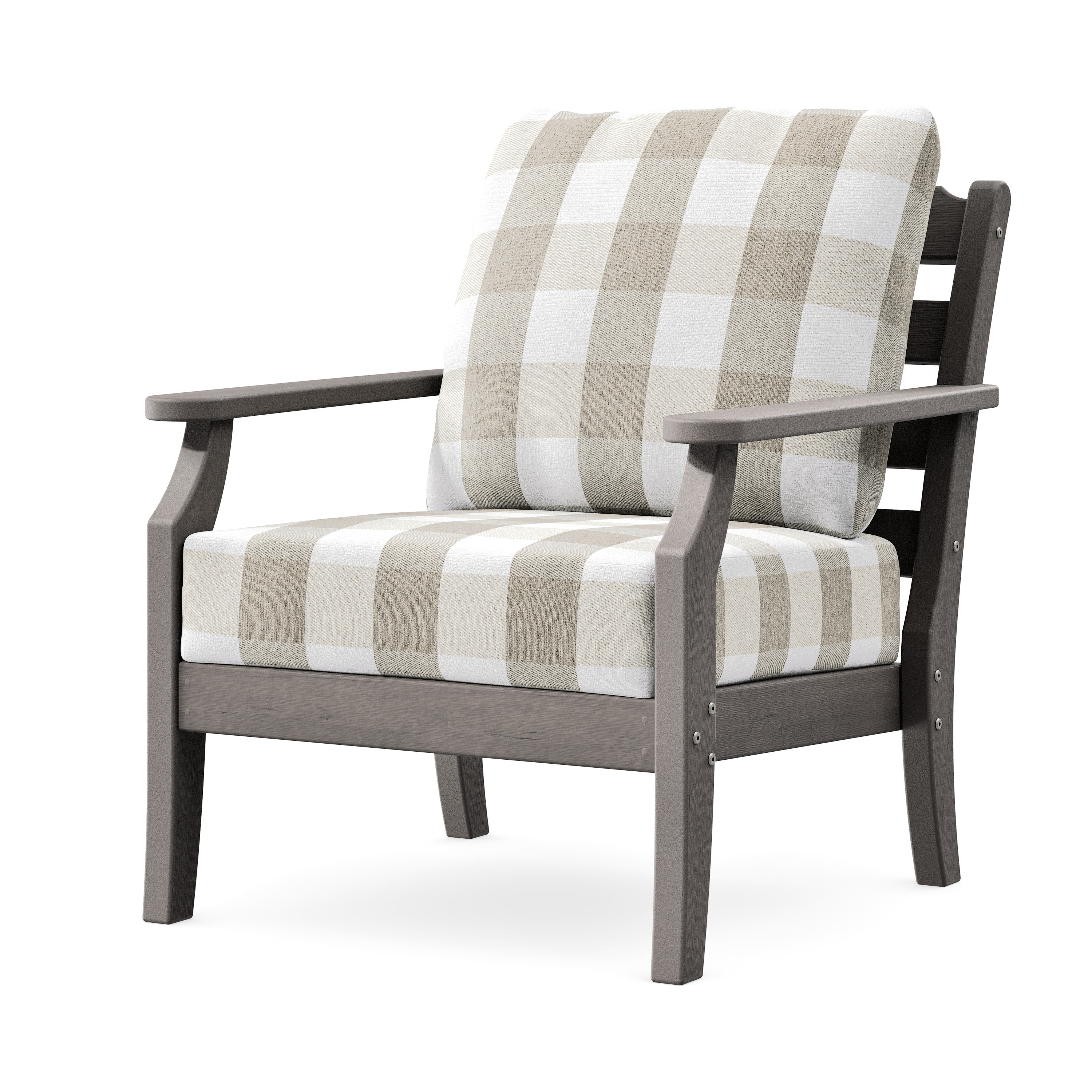 Savannah Deep Seating Chair in Driftwood / Buffalo Plaid Dune Burlap