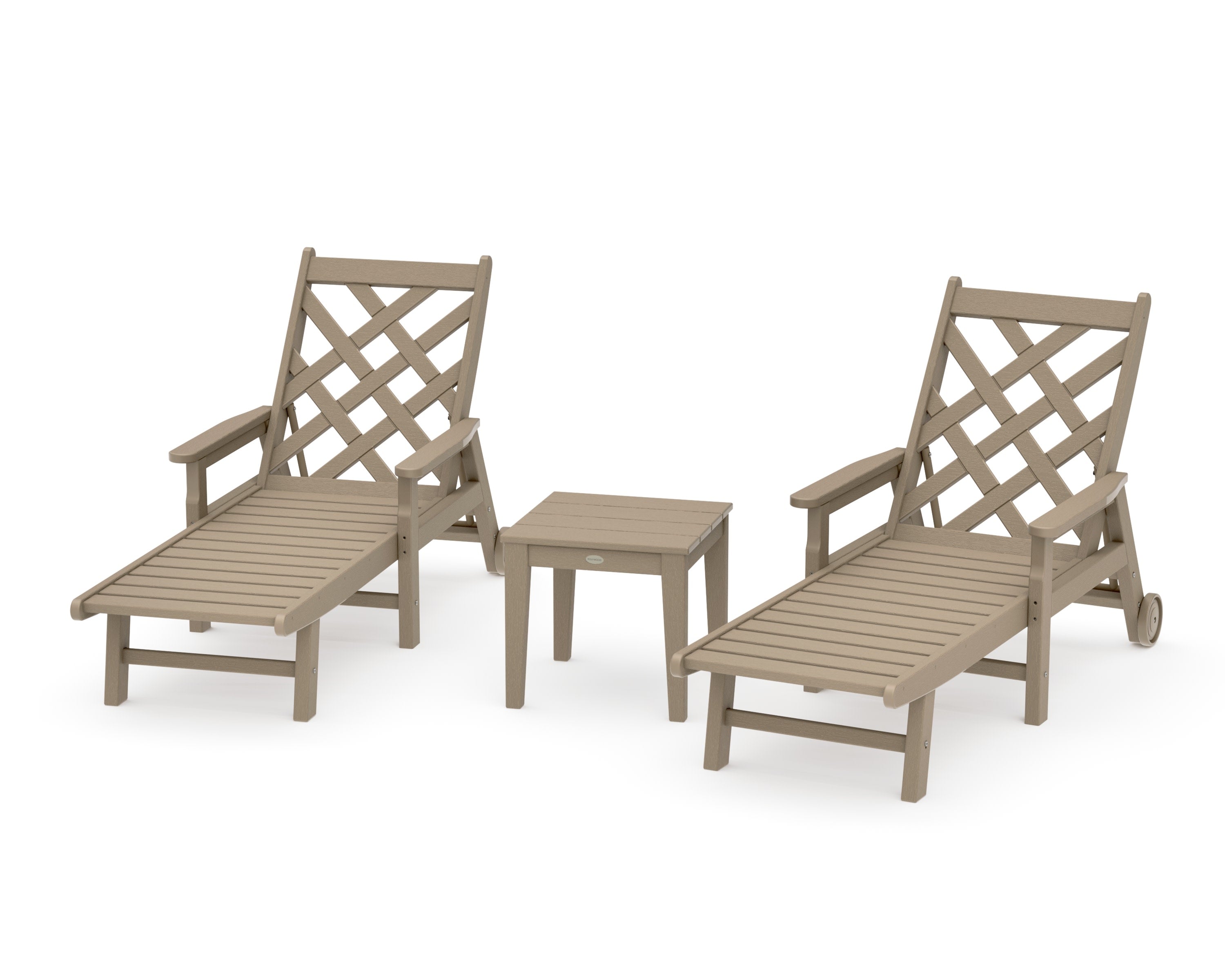Wovendale 3-Piece Chaise Set with Arms and Wheels in Vintage Sahara