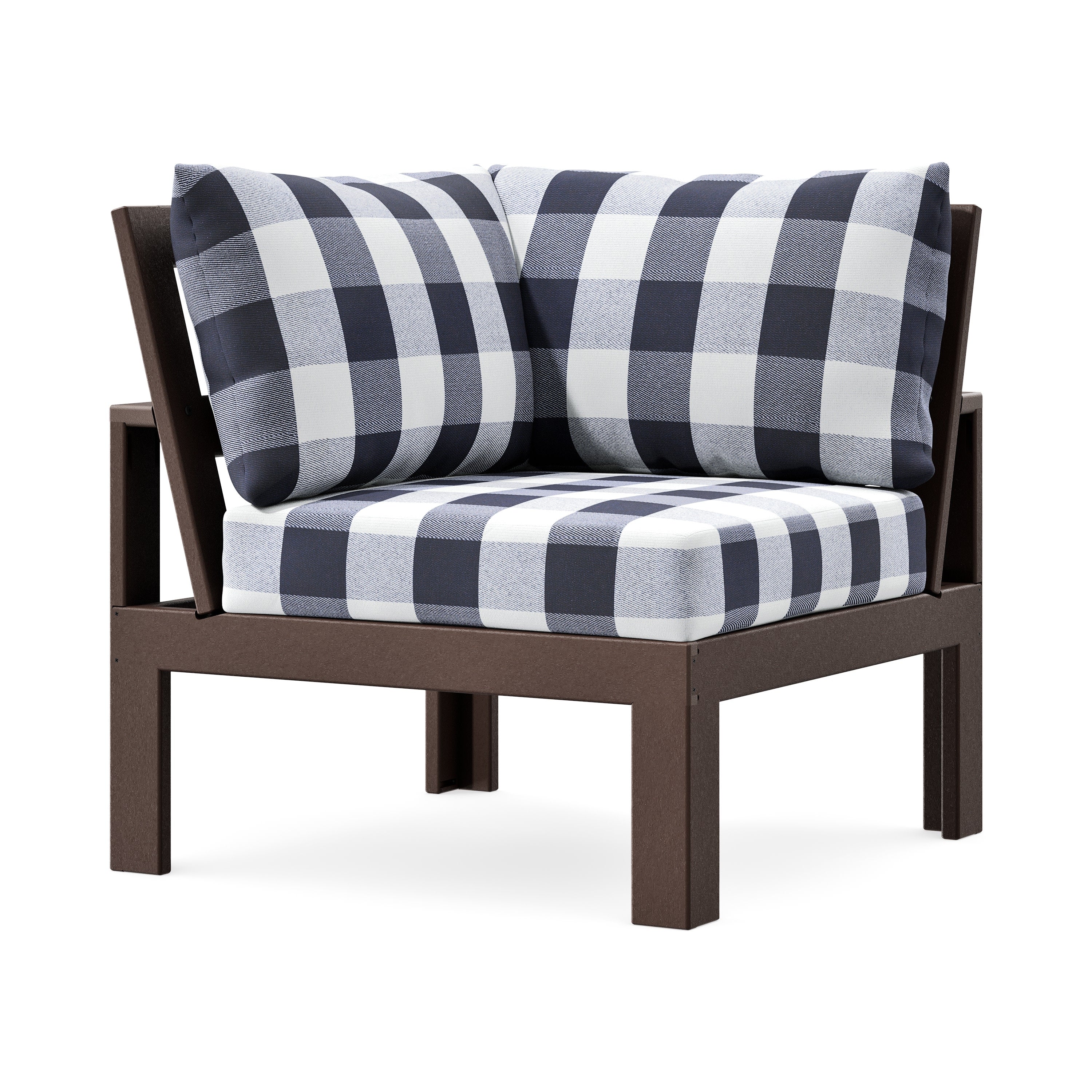 Modular Corner Chair in Mahogany / Buffalo Plaid Navy