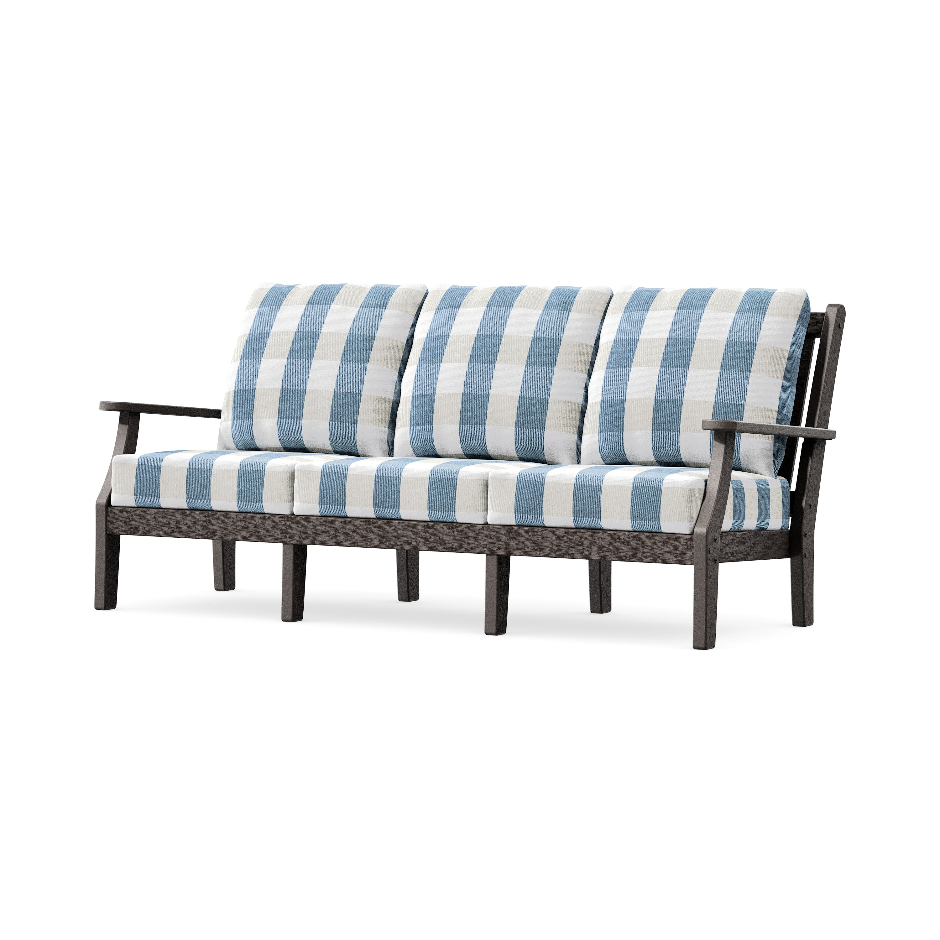 Wovendale Deep Seating Sofa in Vintage Coffee / Buffalo Plaid Sky Blue