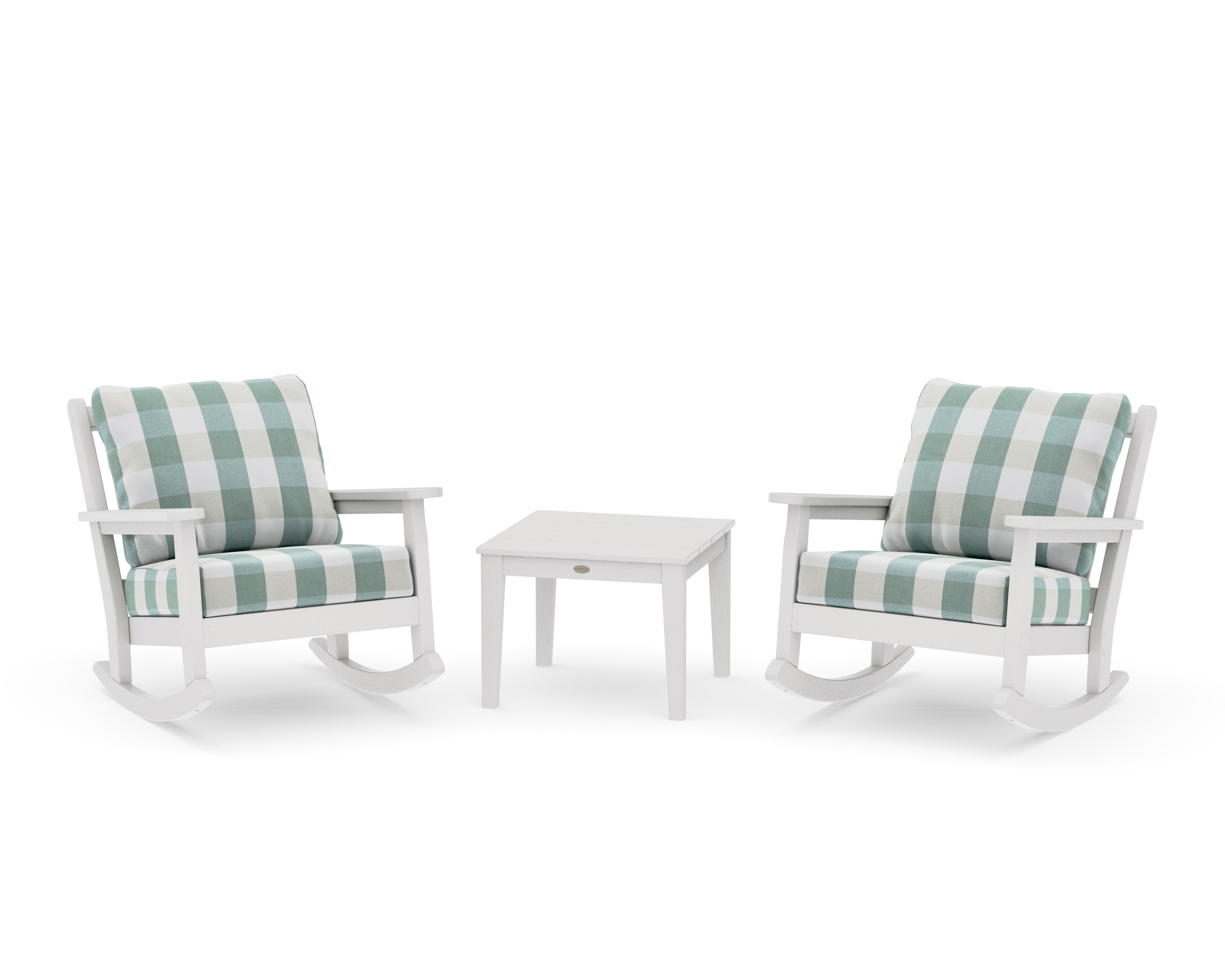Chippendale 3-Piece Deep Seating Rocker Set in Vintage White / Buffalo Plaid Glacier Spa