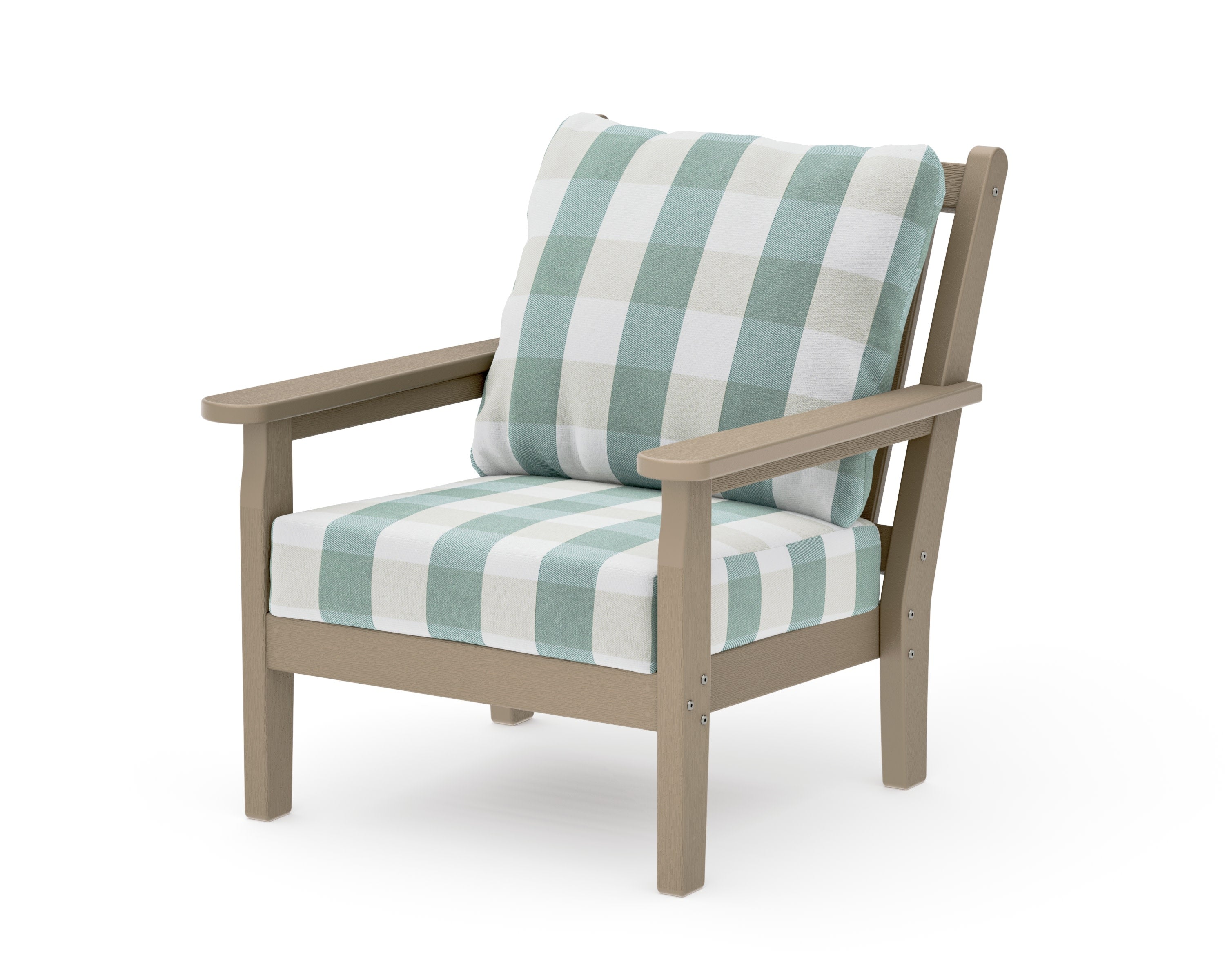 Chippendale Deep Seating Chair in Vintage Sahara / Buffalo Plaid Glacier Spa