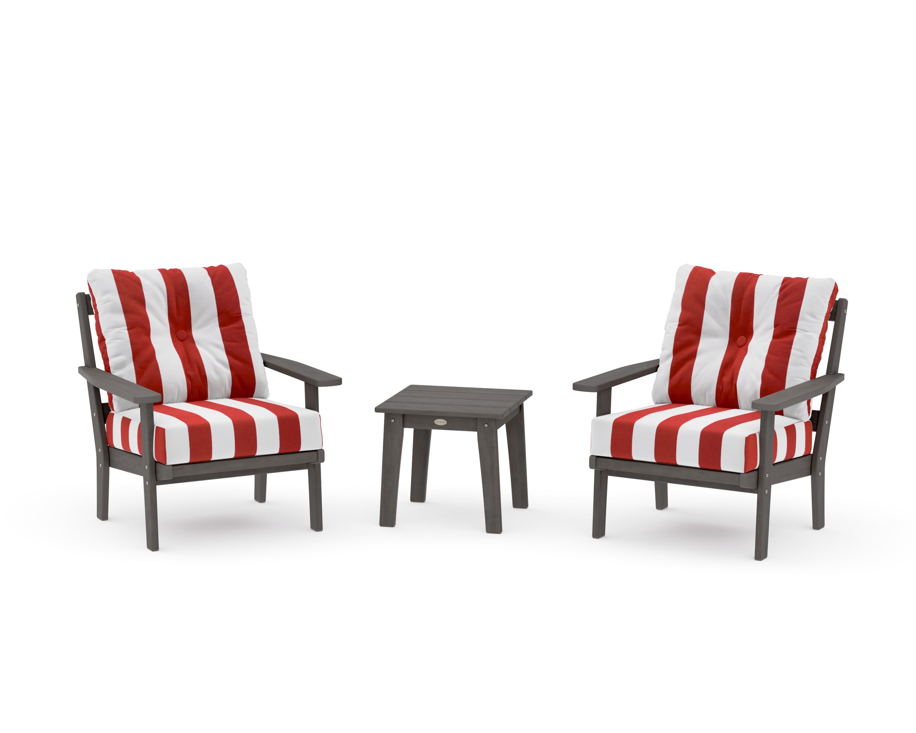 Prairie 3-Piece Deep Seating Set in Driftwood / Cabana Stripe Crimson
