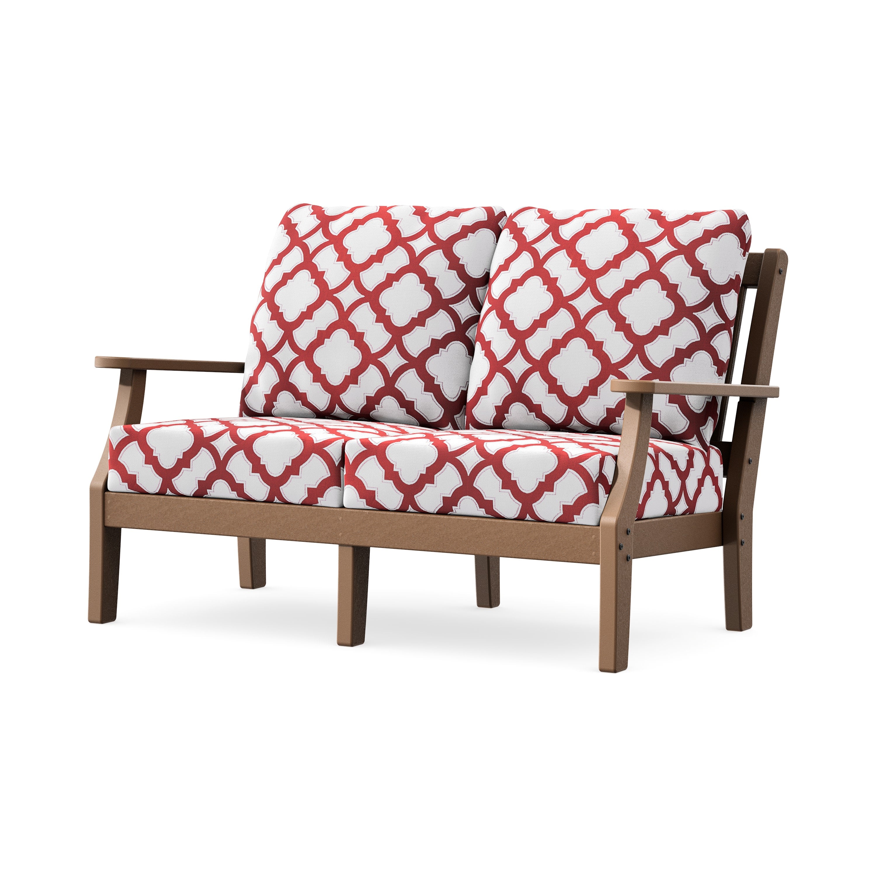 Chinoiserie Deep Seating Loveseat in Teak / Trellis Crimson