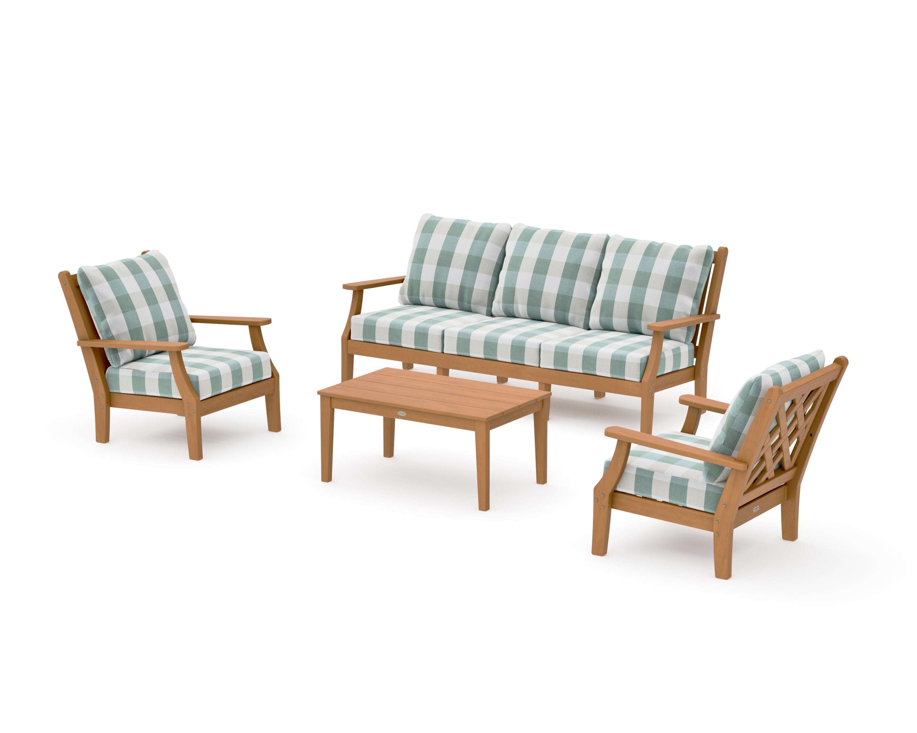 Wovendale 4-Piece Deep Seating Set with Sofa in Natural / Buffalo Plaid Glacier Spa