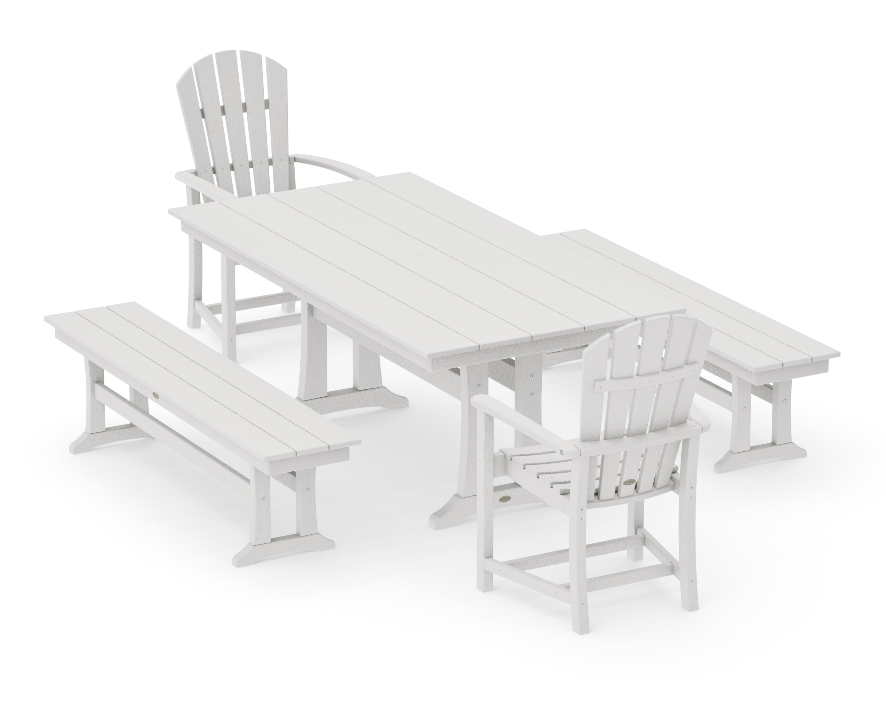 Palm Coast 5-Piece Farmhouse Dining Set With Trestle Legs in Vintage White