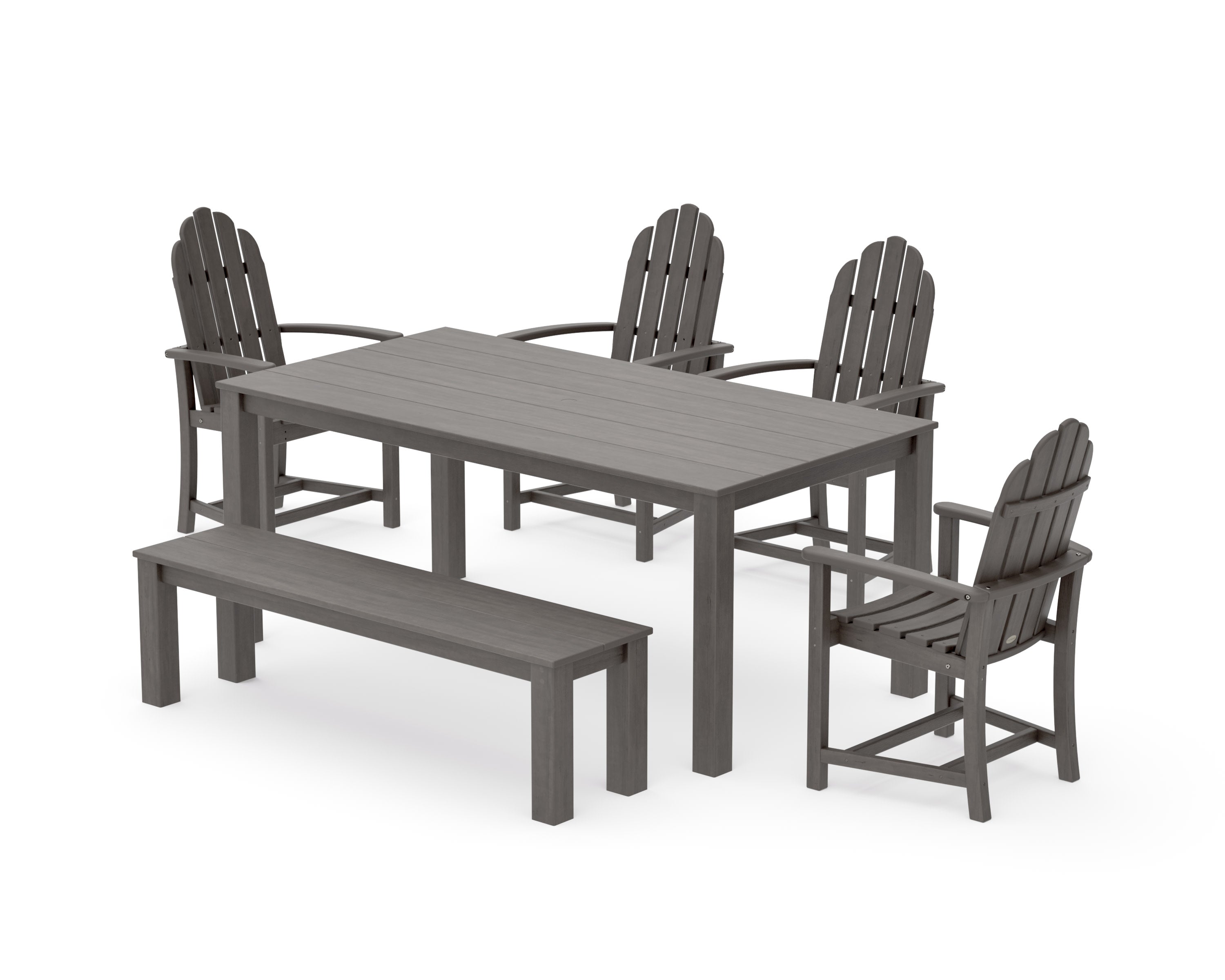 Classic Adirondack 6-Piece Parsons Dining Set with Bench in Driftwood
