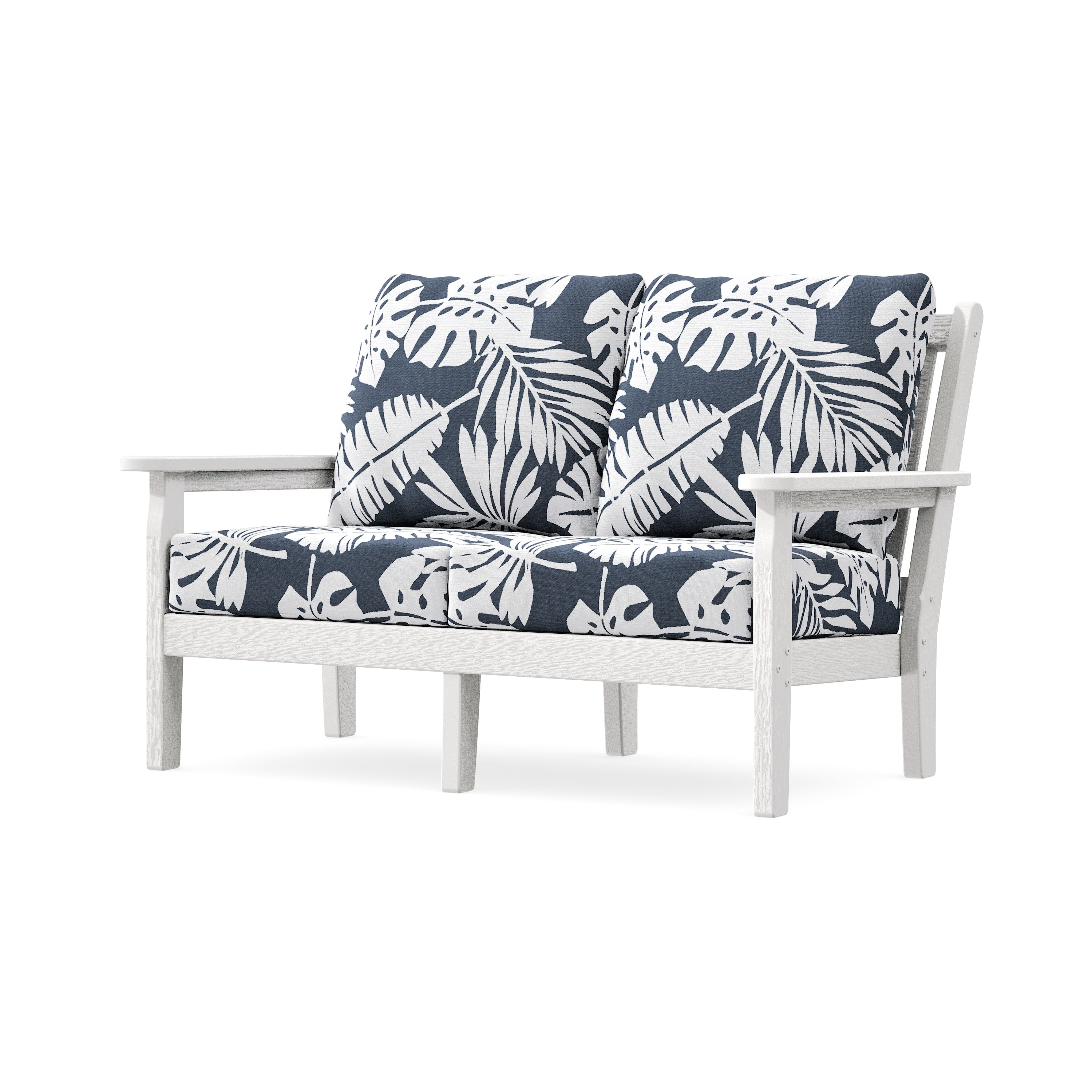 Chippendale Deep Seating Loveseat in Vintage White / Leaf Marine Indigo