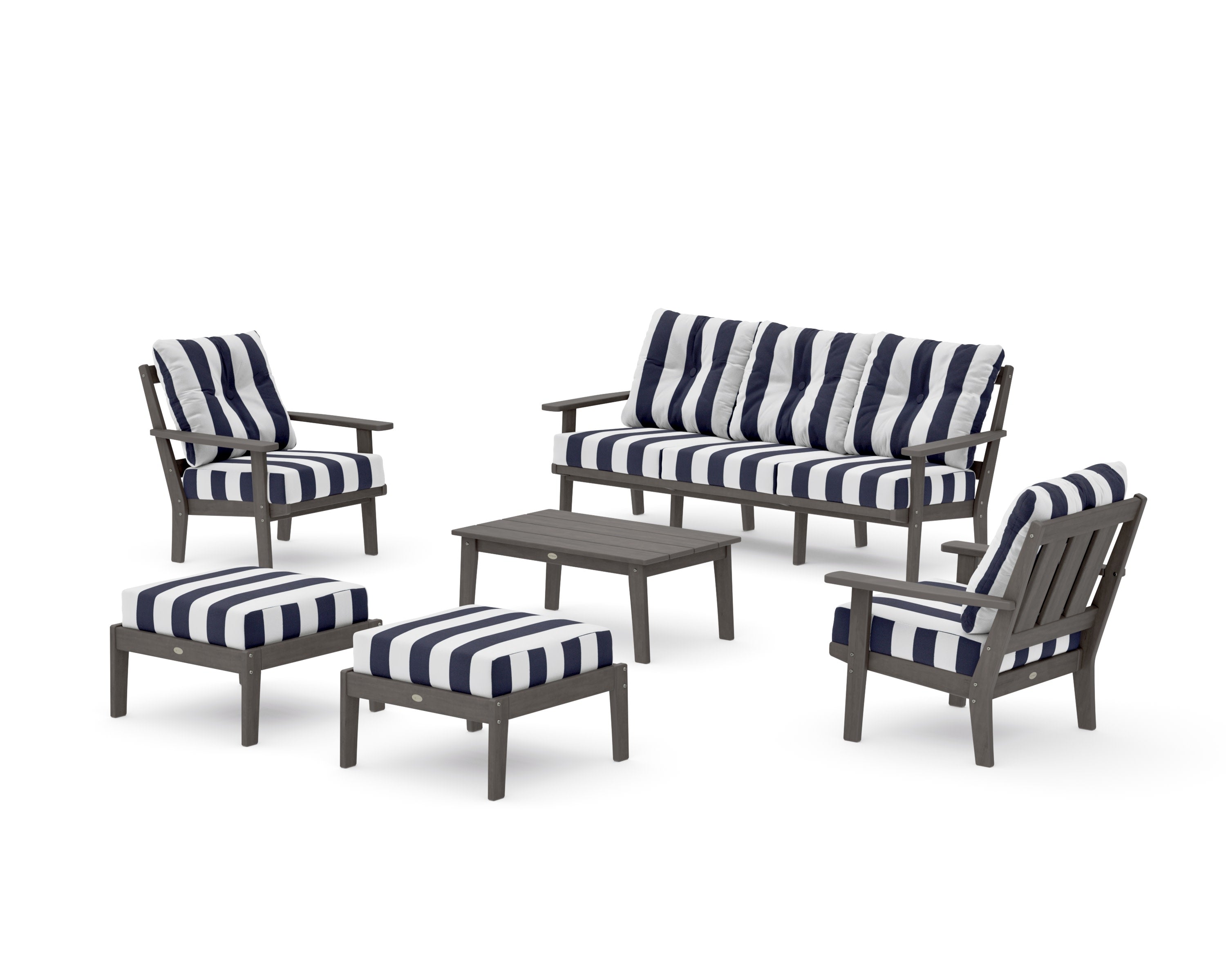 Oxford 6-Piece Lounge Sofa Set in Driftwood / Cabana Stripe Navy