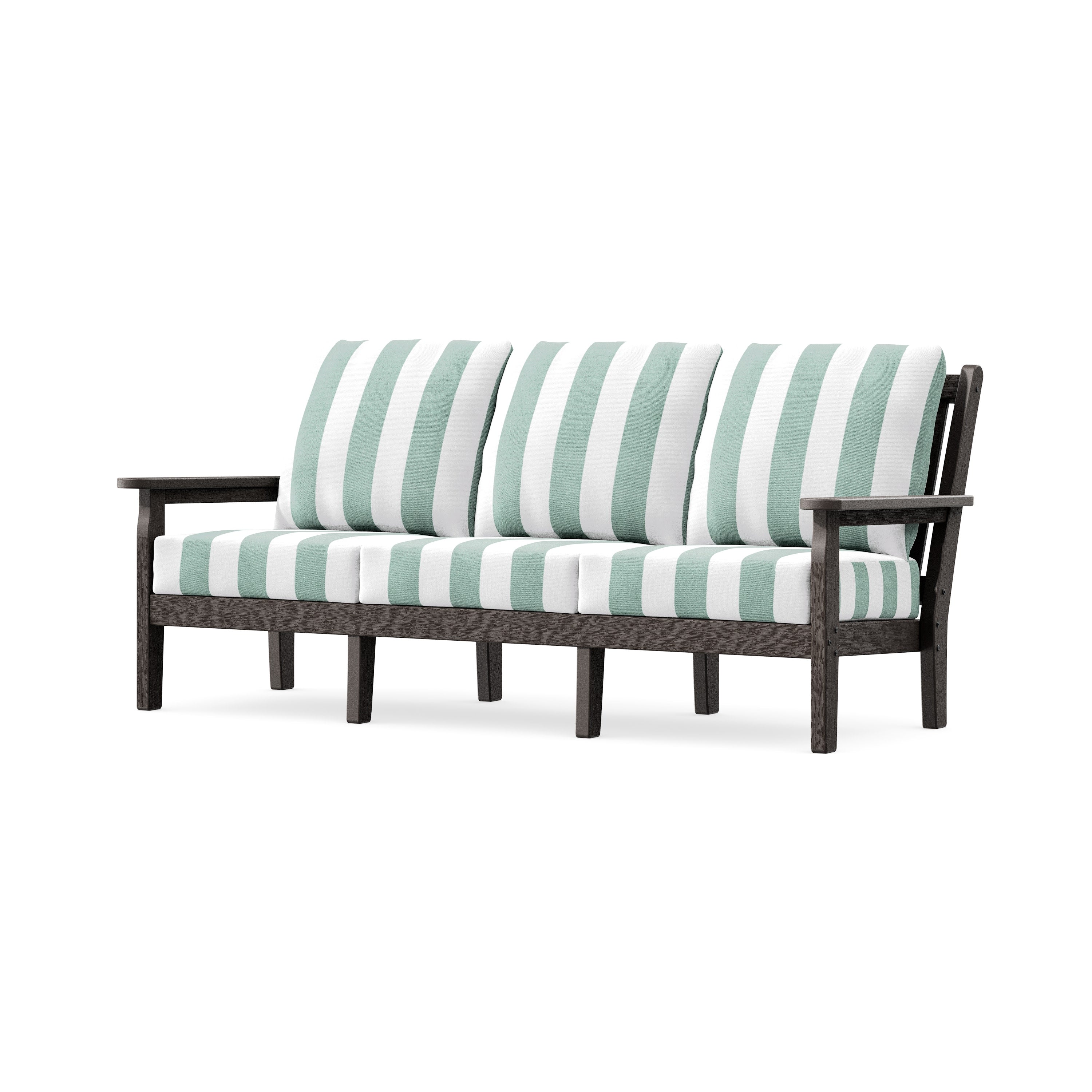 Chippendale Deep Seating Sofa in Vintage Coffee / Cabana Stripe Glacier Spa