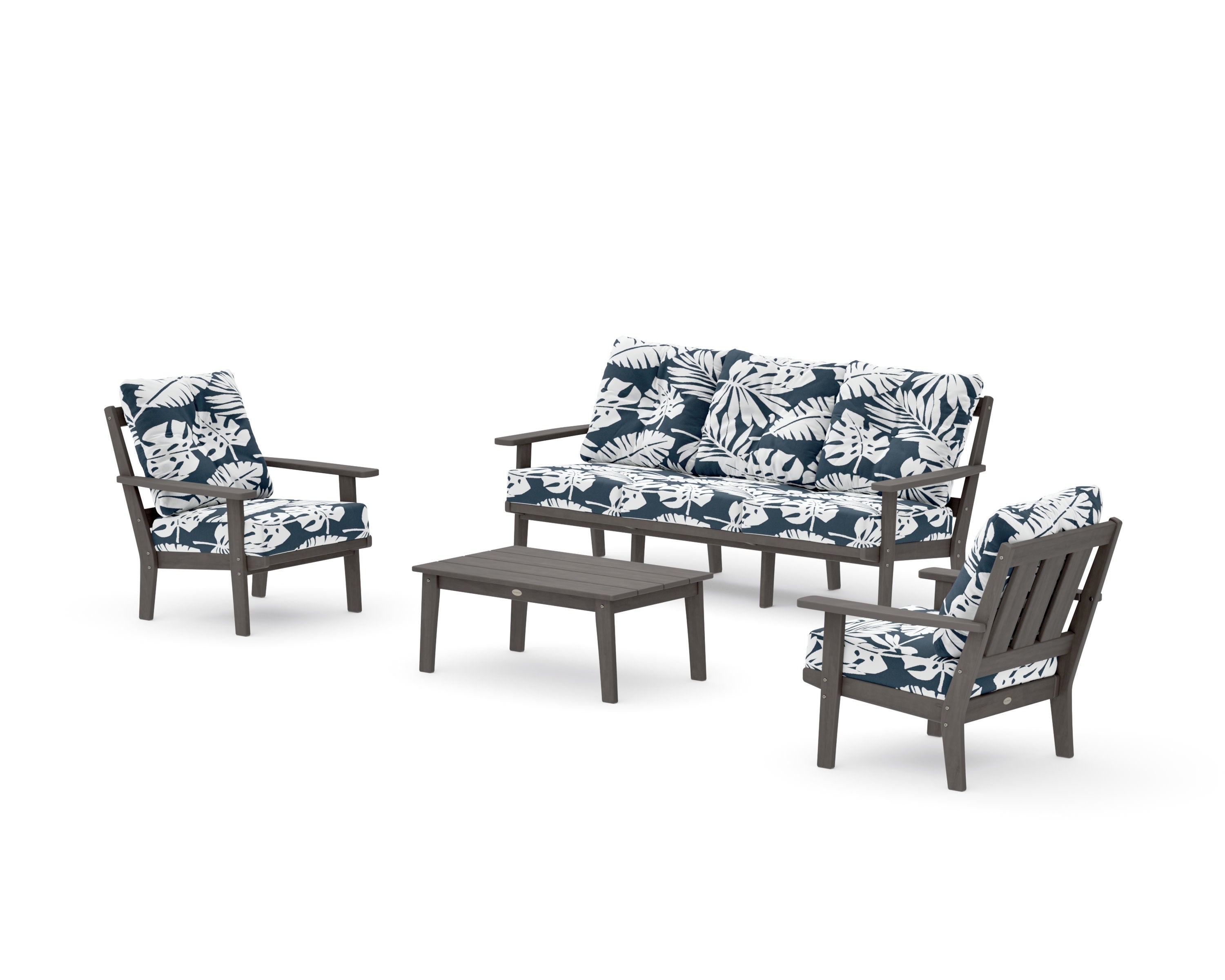 Oxford 4-Piece Deep Seating Set with Sofa in Driftwood / Leaf Marine Indigo