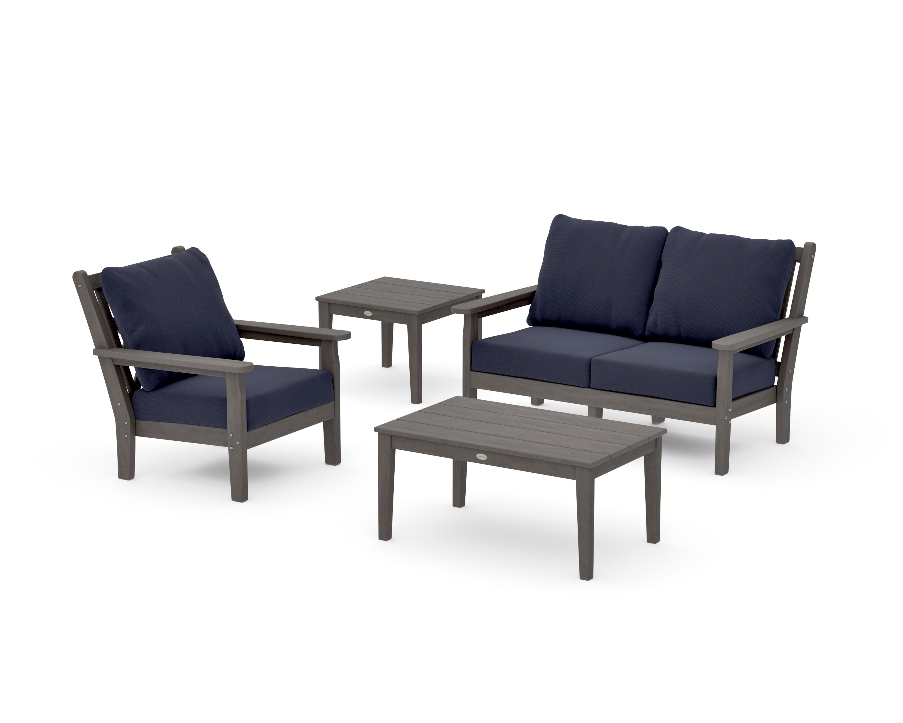 Chippendale 4-Piece Deep Seating Set in Driftwood / Navy Linen