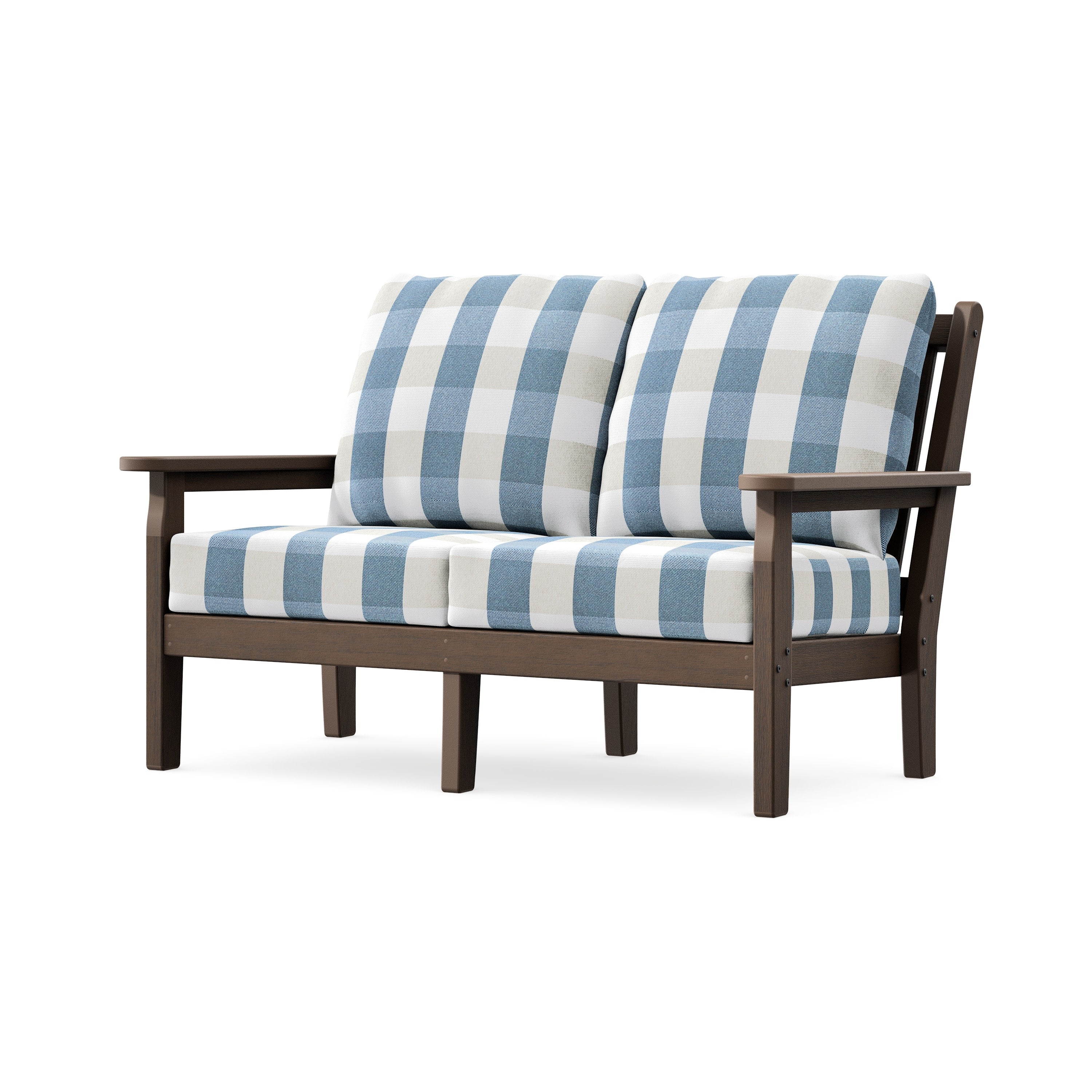 Chippendale Deep Seating Loveseat in Kona / Buffalo Plaid Sky Blue