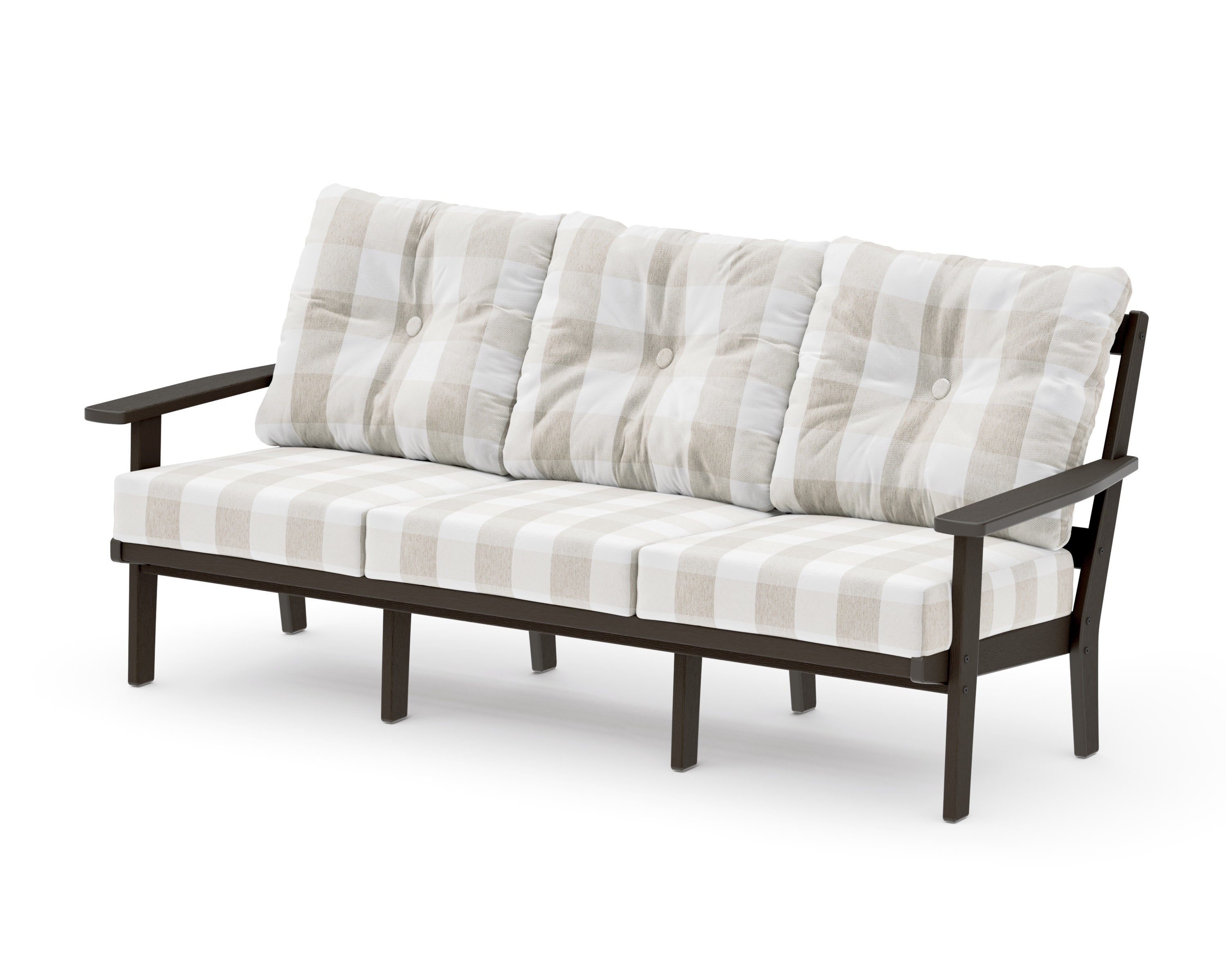 Oxford Deep Seating Sofa in Vintage Coffee / Buffalo Plaid Dune Burlap