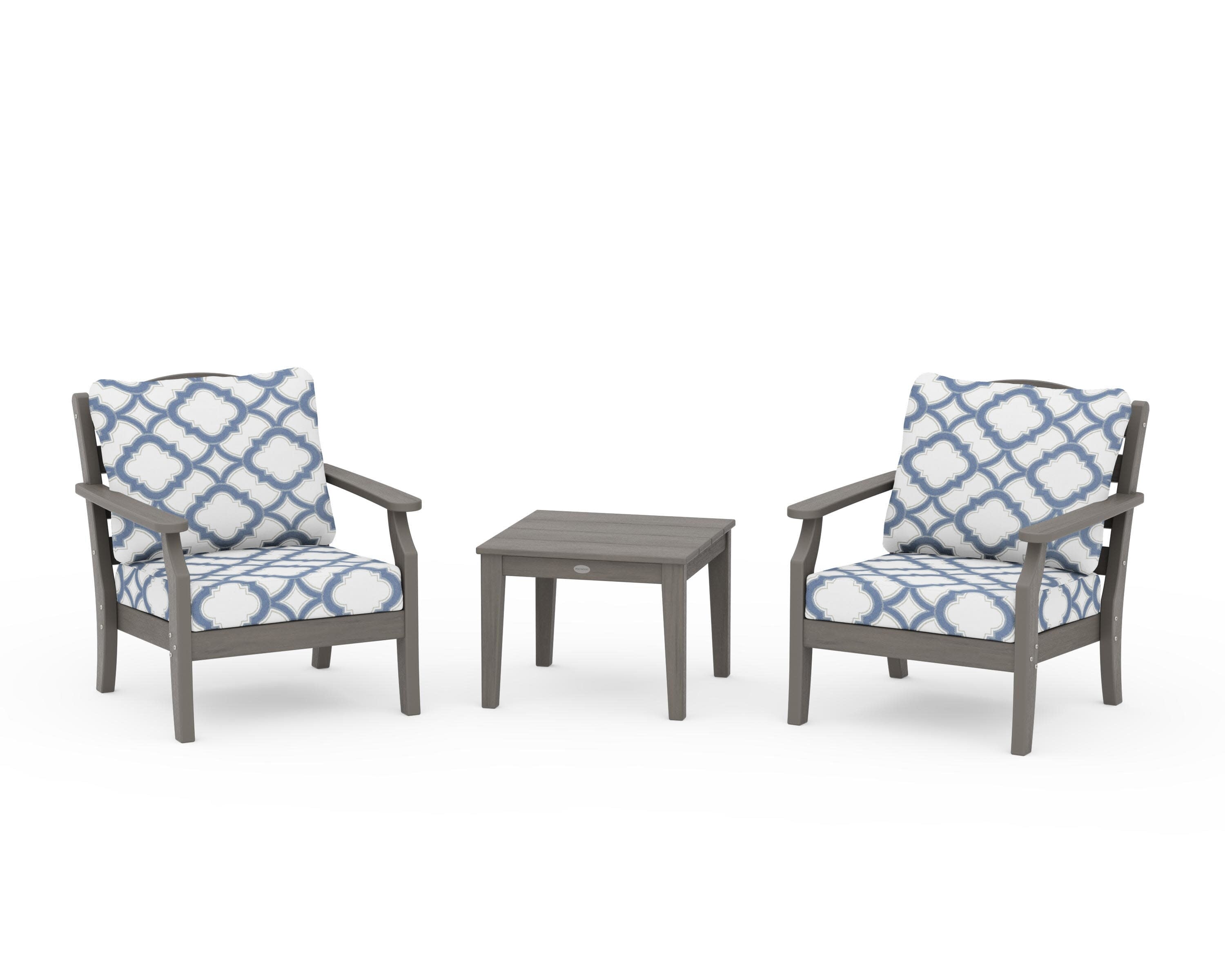 Savannah 3-Piece Deep Seating Set in Driftwood / Trellis Sky Blue