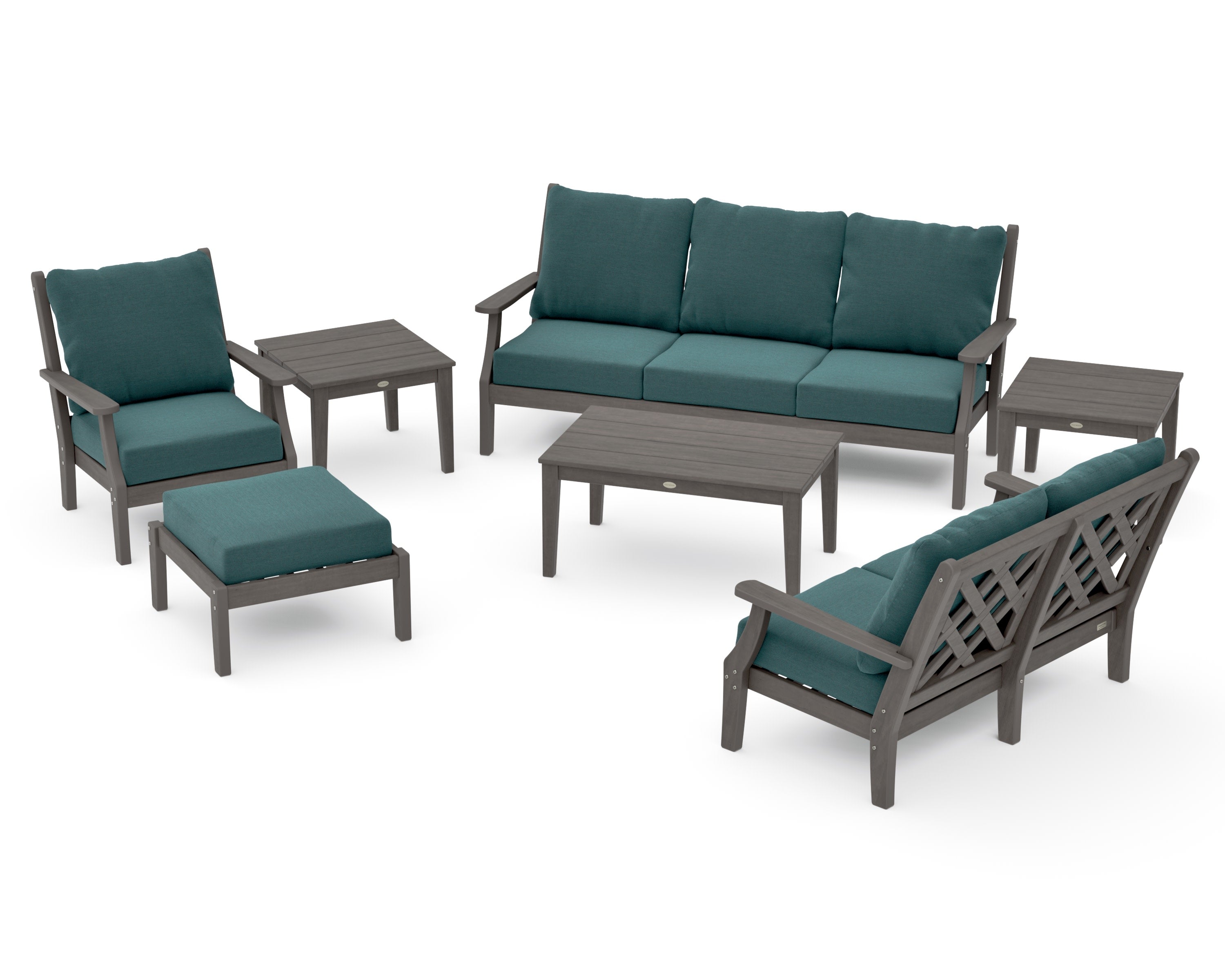 Wovendale 7-Piece Deep Seating Set in Driftwood / Ocean Teal