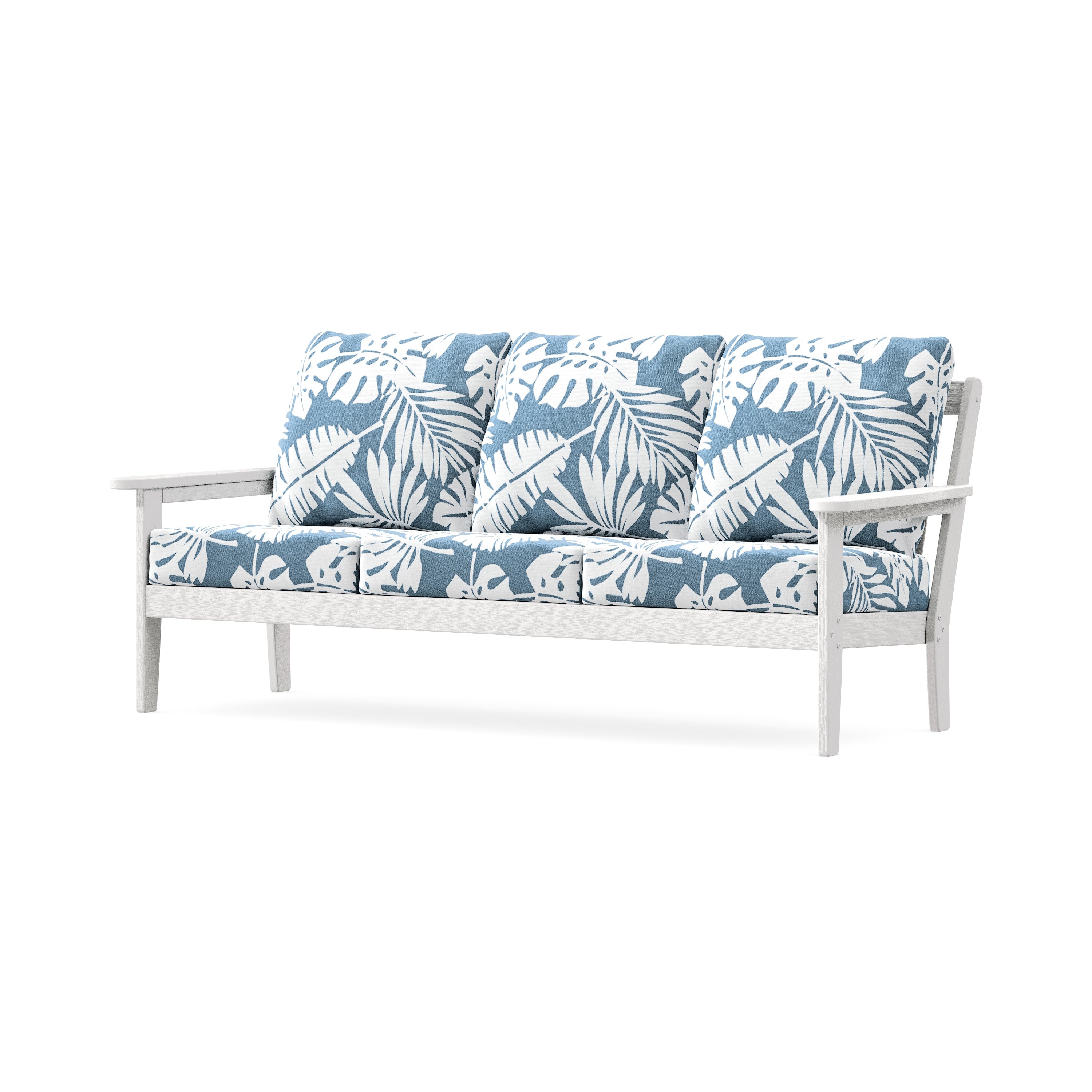 Cottage Deep Seating Sofa in Vintage White / Leaf Sky Blue