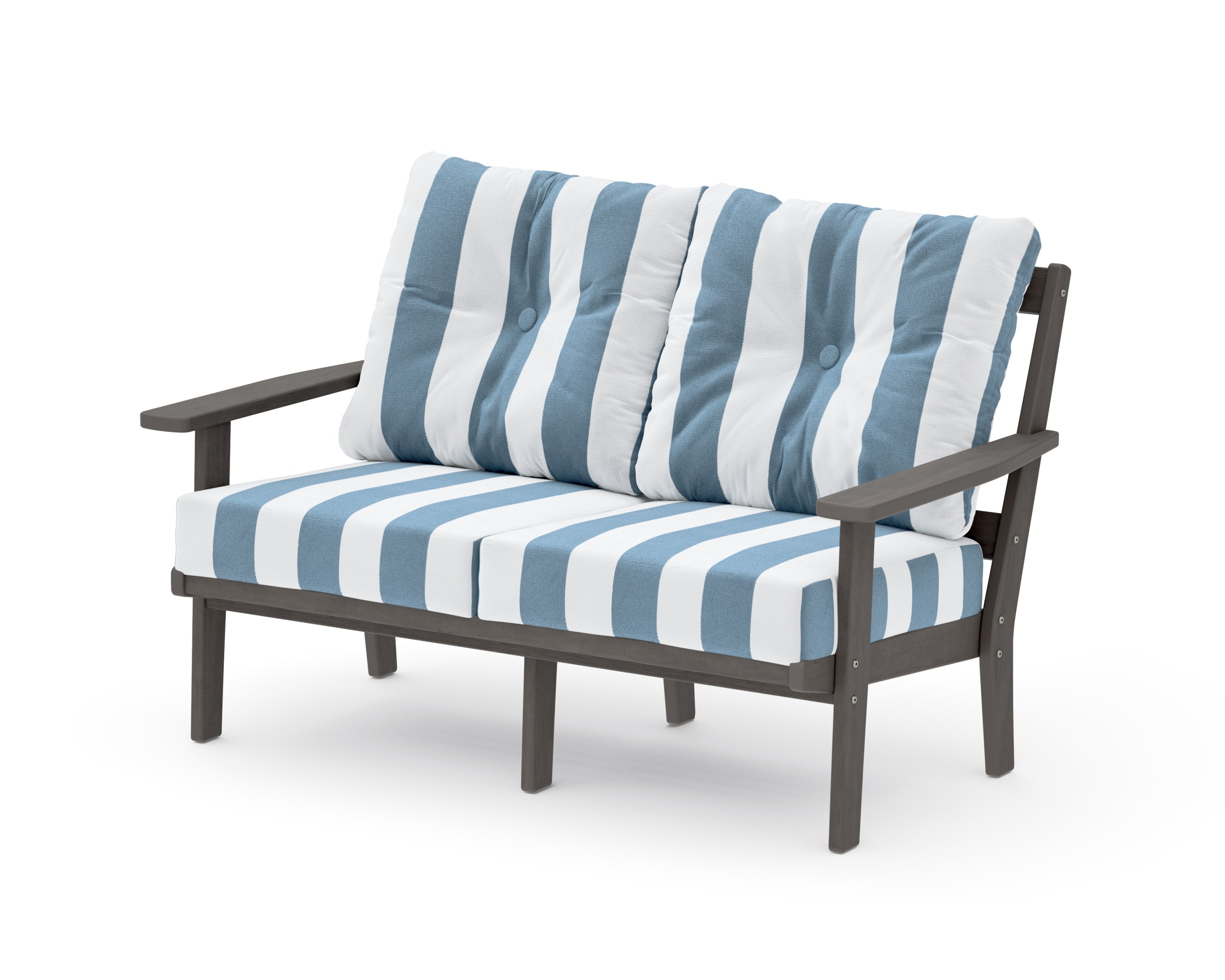 Oxford Deep SeatingLoveseat in Driftwood / Cabana Stripe Sky Blue