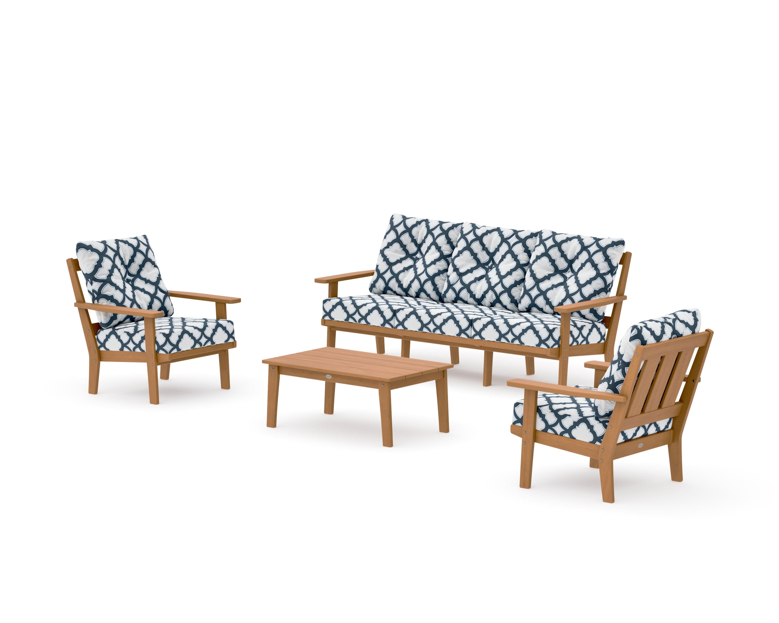 Oxford 4-Piece Deep Seating Set with Sofa in Natural / Trellis Marine Indigo