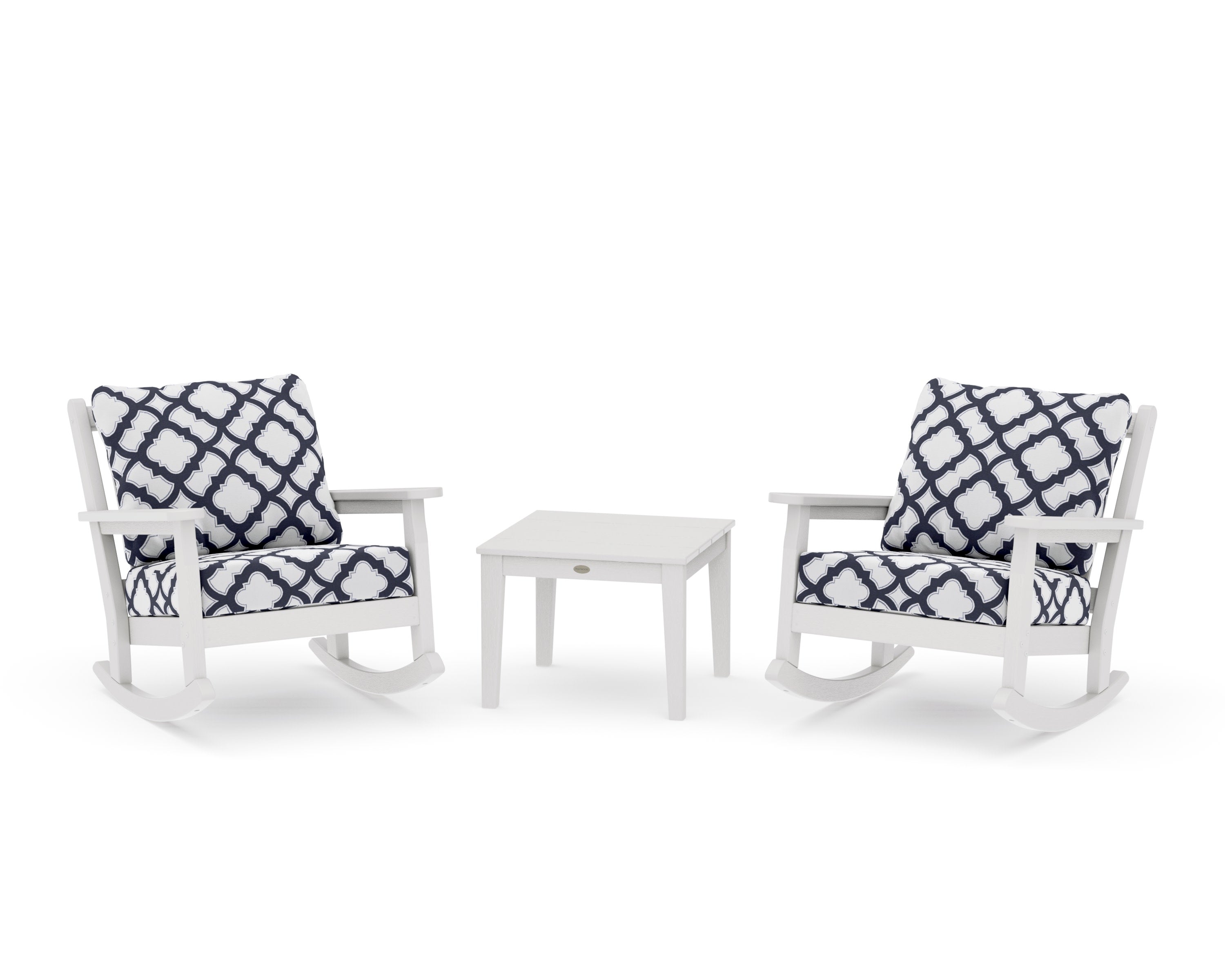 Chippendale 3-Piece Deep Seating Rocker Set in Vintage White / Trellis Navy