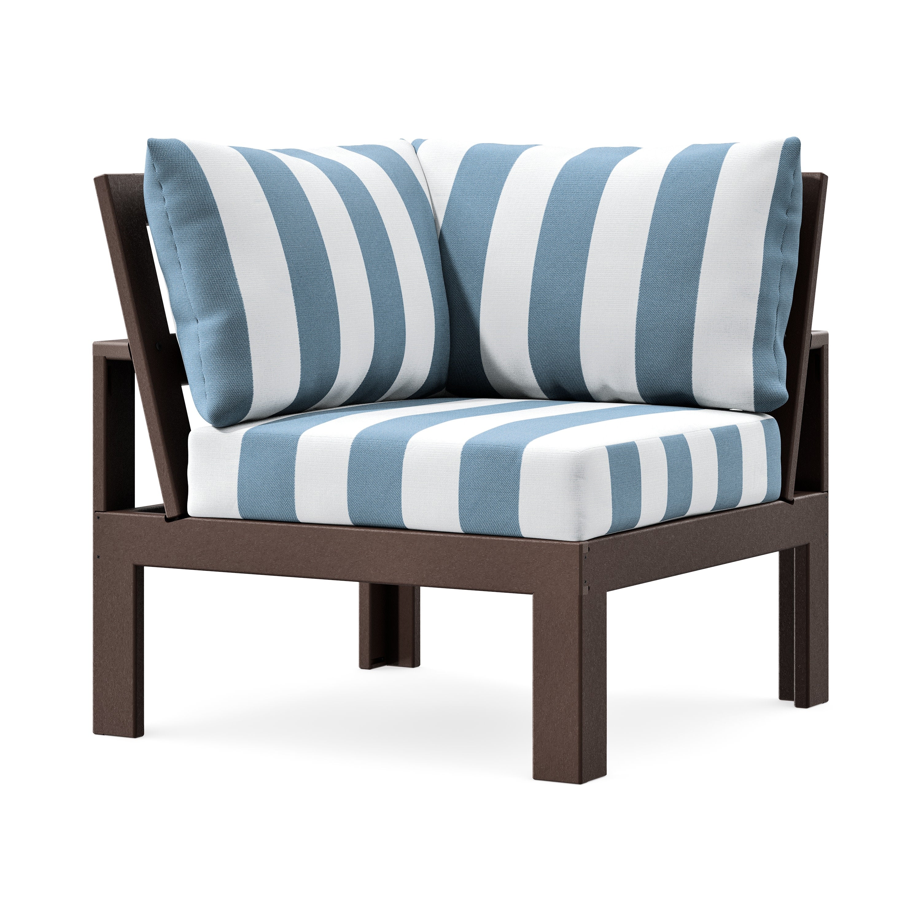 Modular Corner Chair in Mahogany / Cabana Stripe Sky Blue
