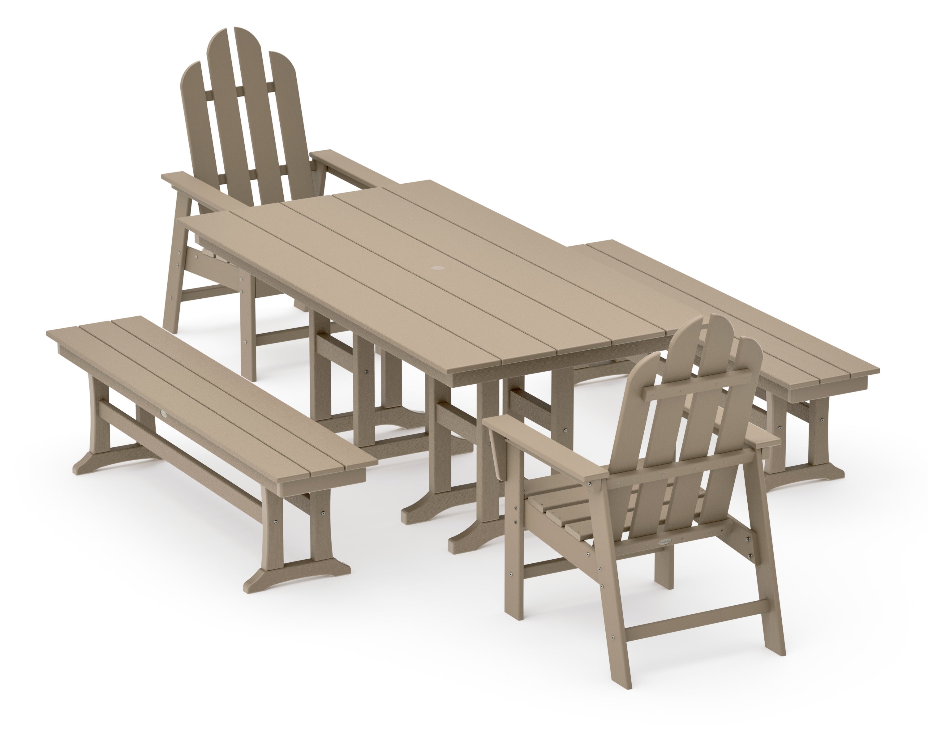 Long Island 5-Piece Farmhouse Dining Set with Benches in Vintage Sahara