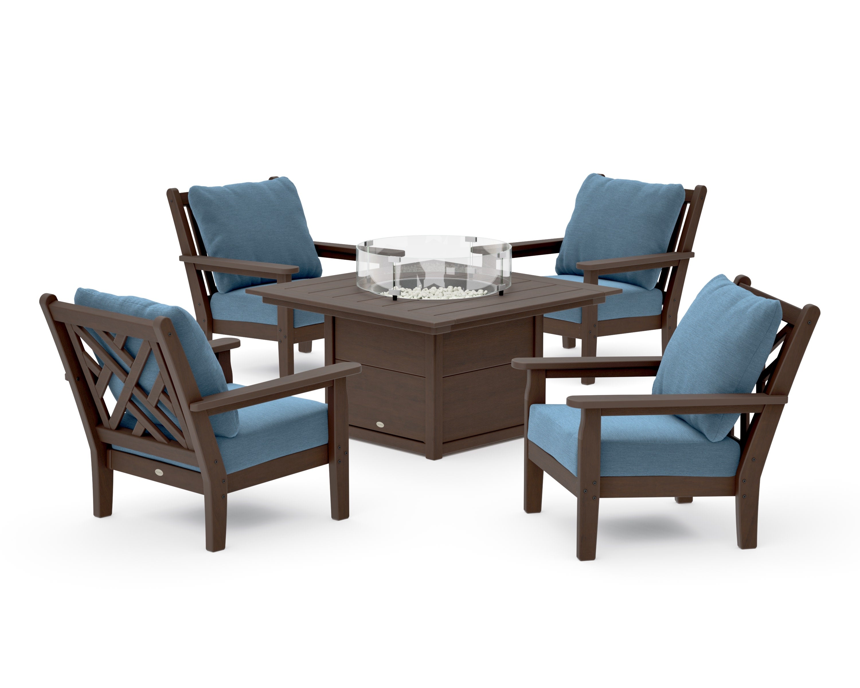 Chippendale 5-Piece Deep Seating Set with Fire Pit Table in Kona / Sky Blue