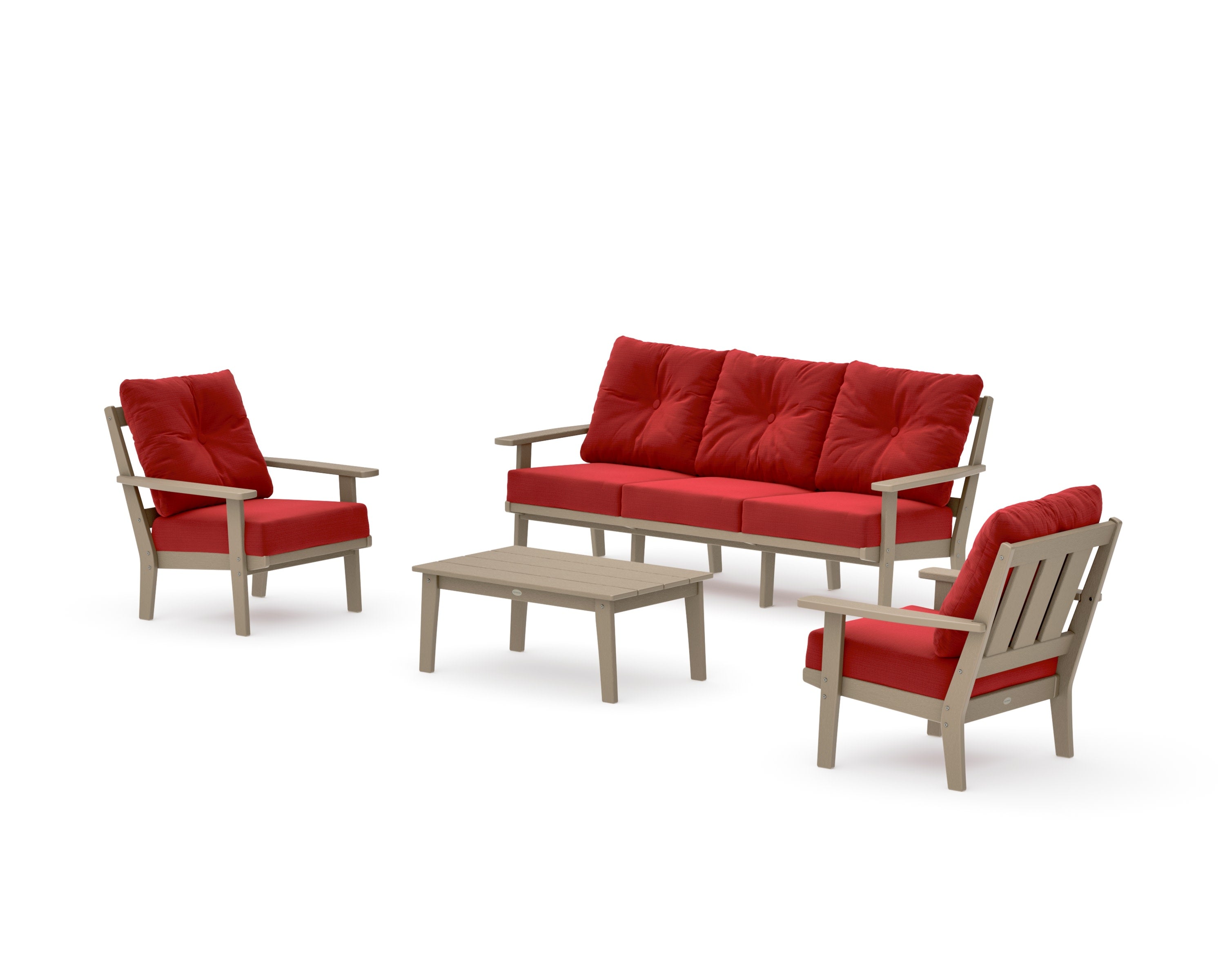 Oxford 4-Piece Deep Seating Set with Sofa in Vintage Sahara / Crimson Linen