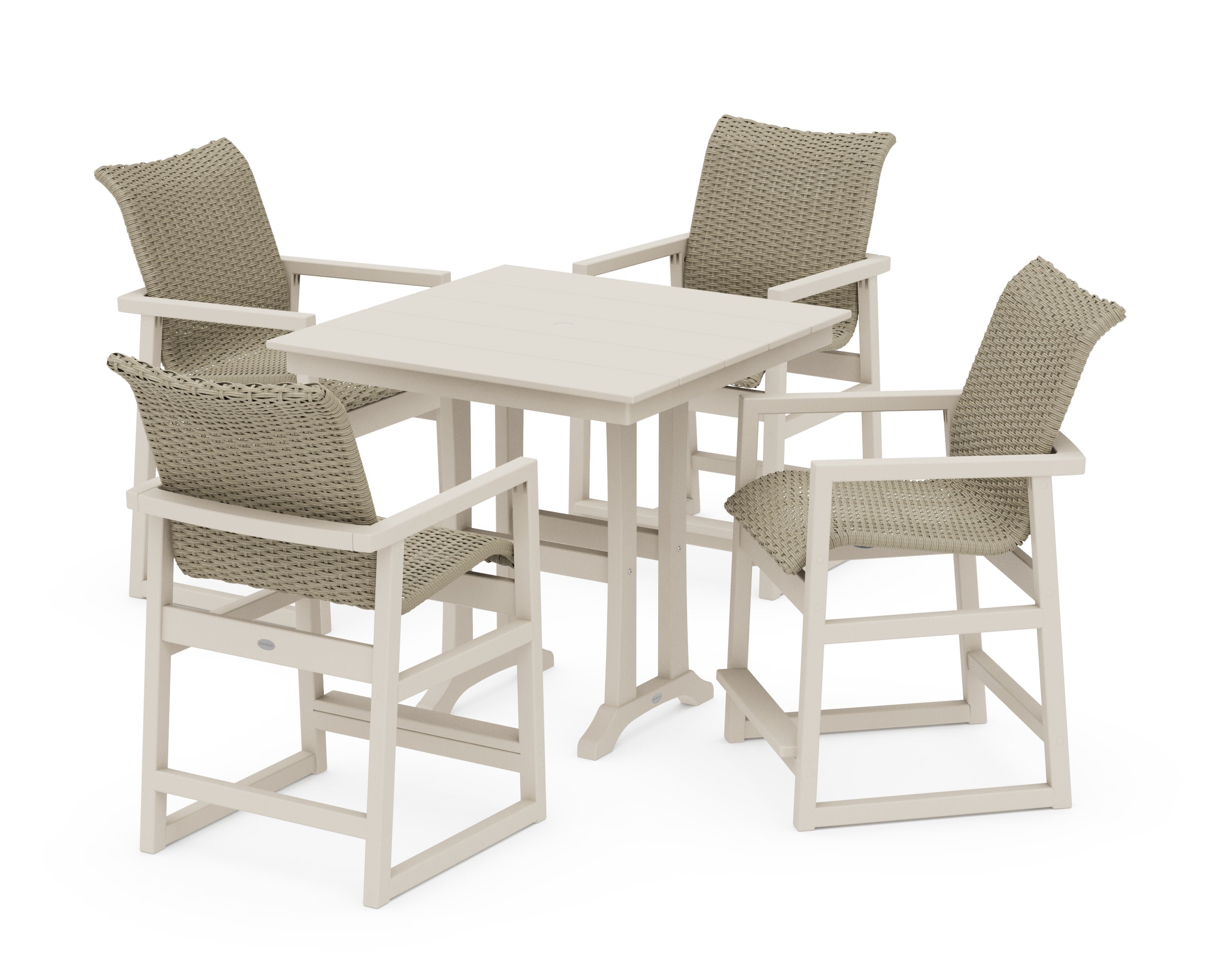 EDGE Woven 5-Piece Farmhouse Counter Set with Trestle Legs in Sand / Dune Grass