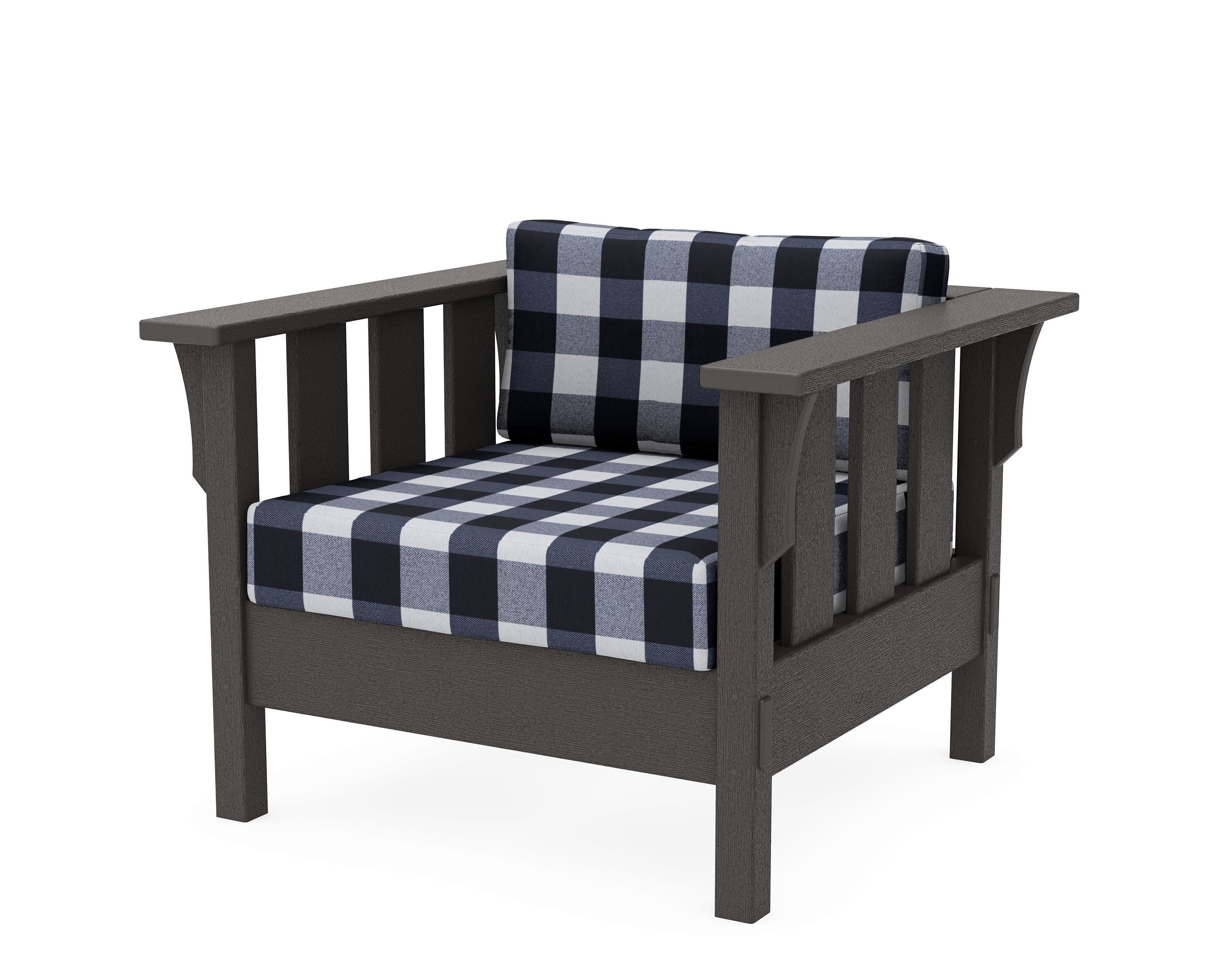 Acadia Deep Seating Chair in Vintage Coffee / Buffalo Plaid Marine Indigo