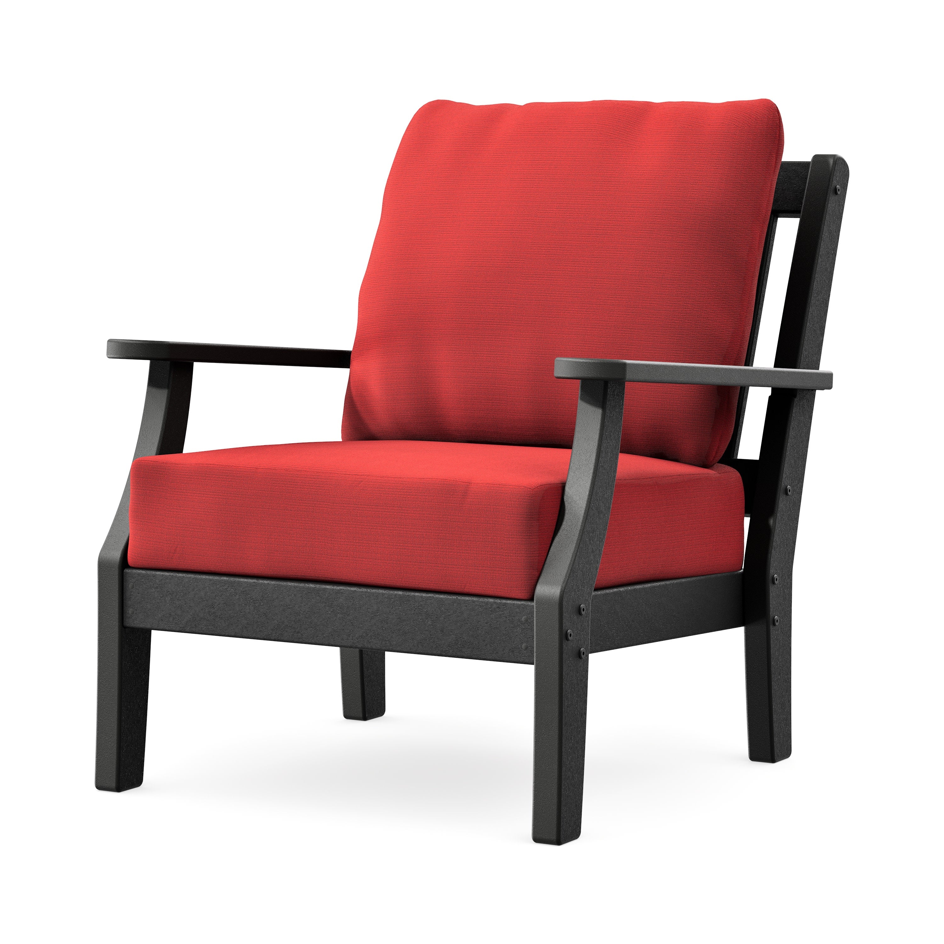 Chinoiserie Deep Seating Chair in Black / Crimson Linen