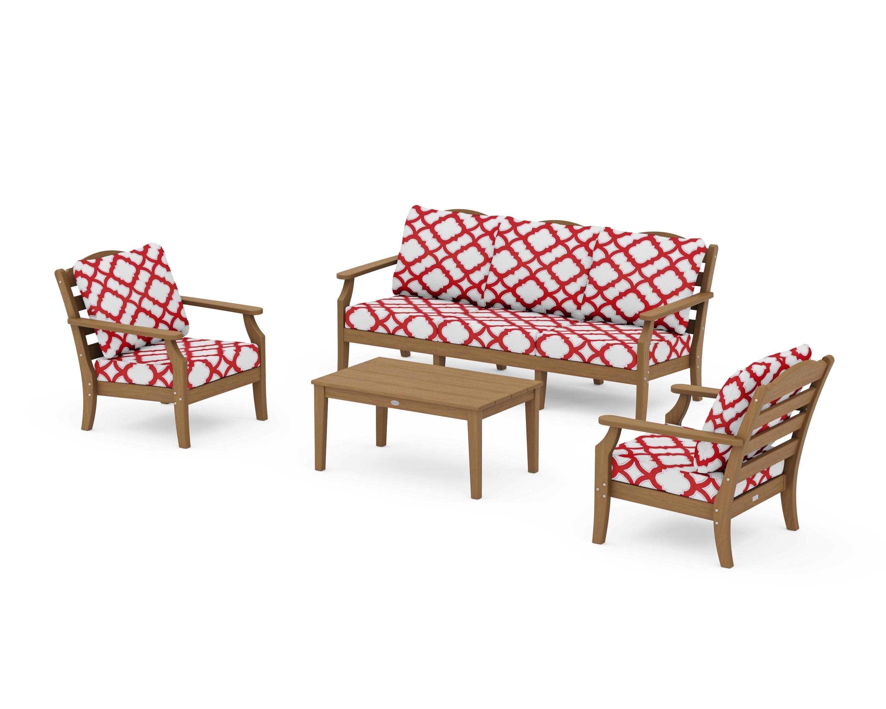 Savannah 4-Piece Deep Seating Set with Sofa in Natural / Trellis Crimson