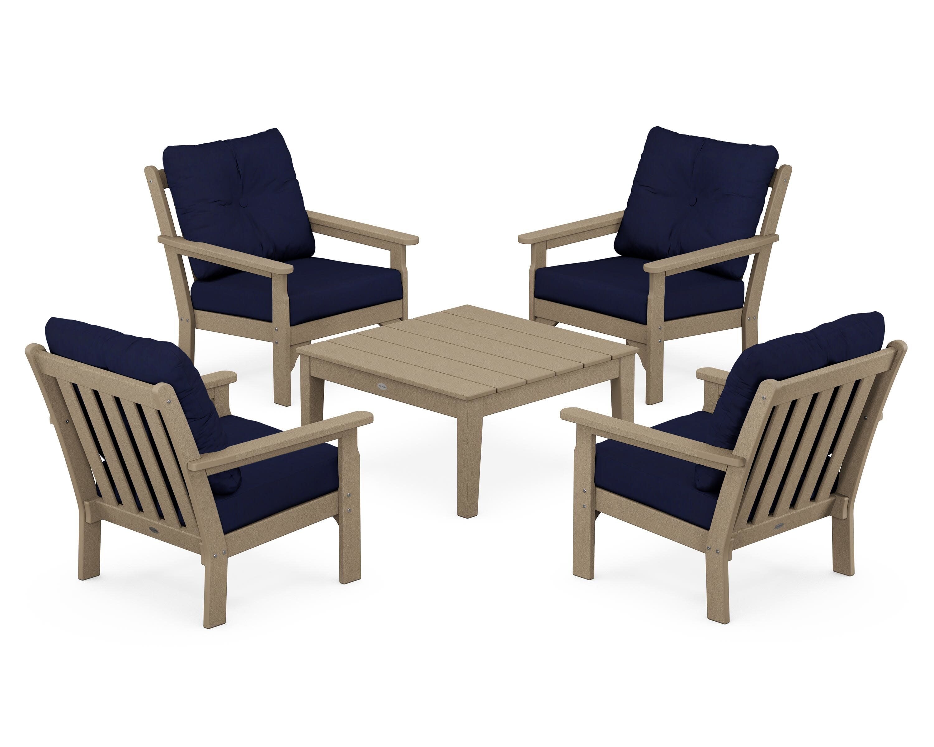 Vineyard 5-Piece Deep Seating Conversation Set in Vintage Sahara / Navy