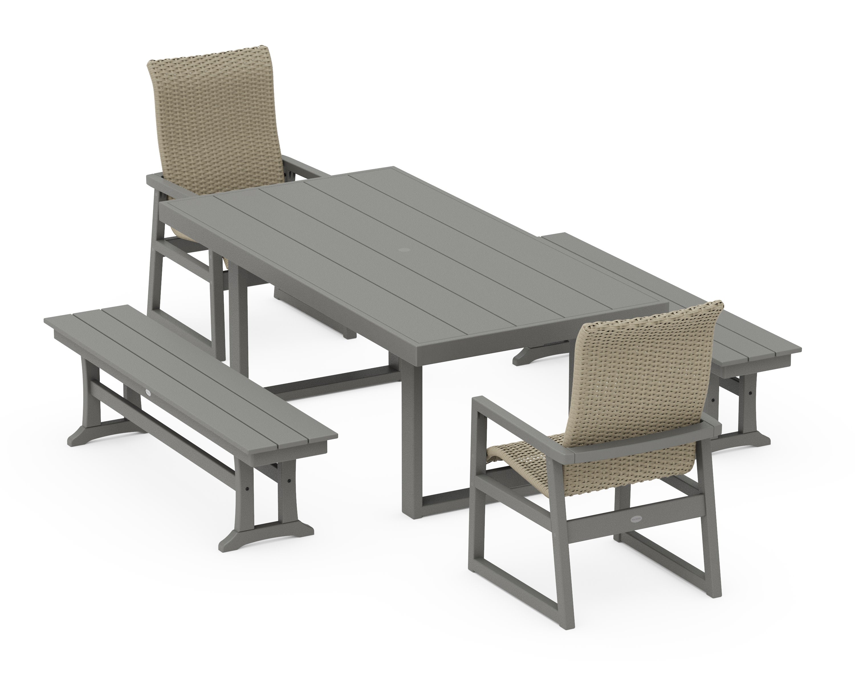EDGE Woven Highback 5-Piece Dining Set with Benches