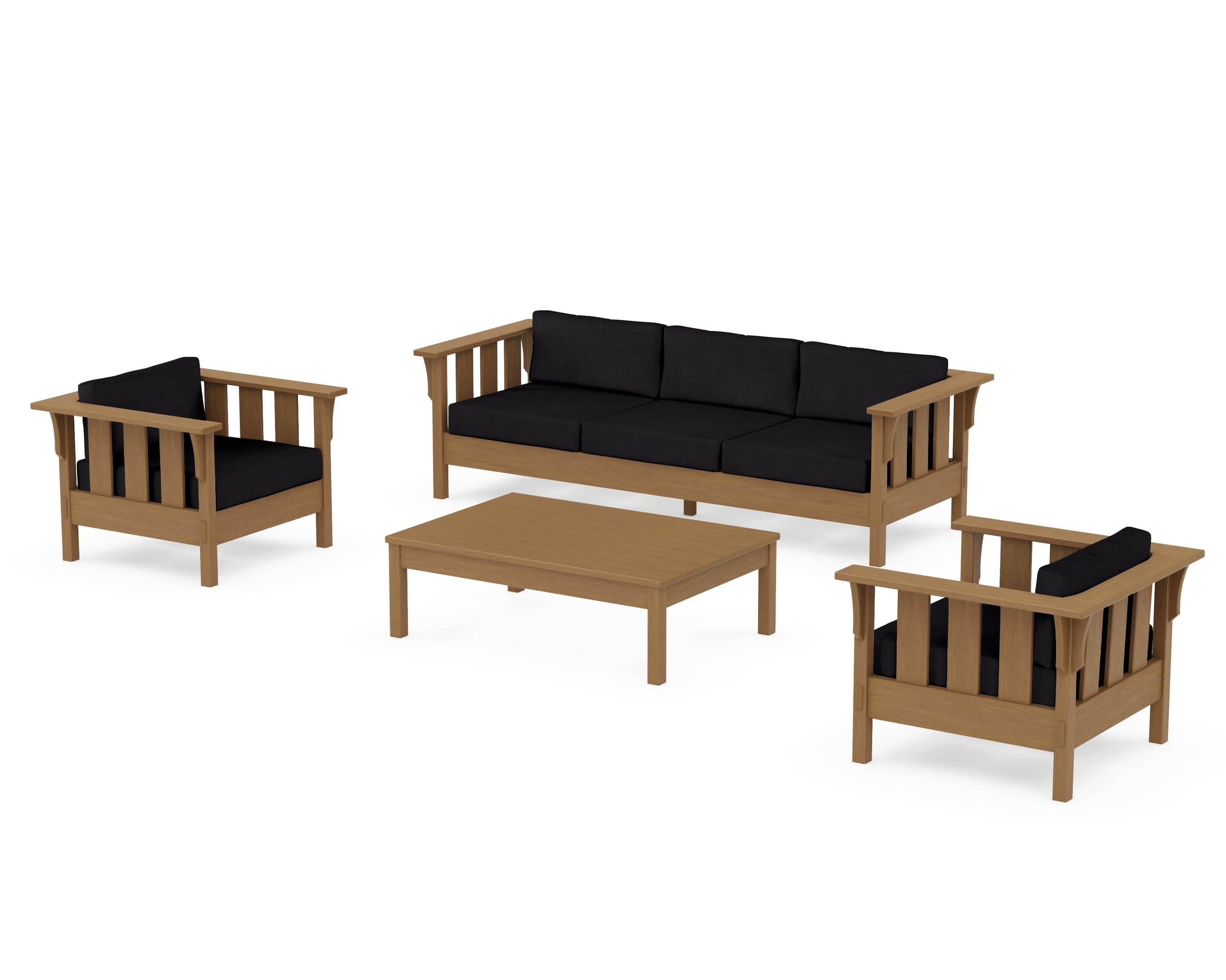 Acadia 4-Piece Deep Seating Set with Sofa in Natural / Midnight Linen