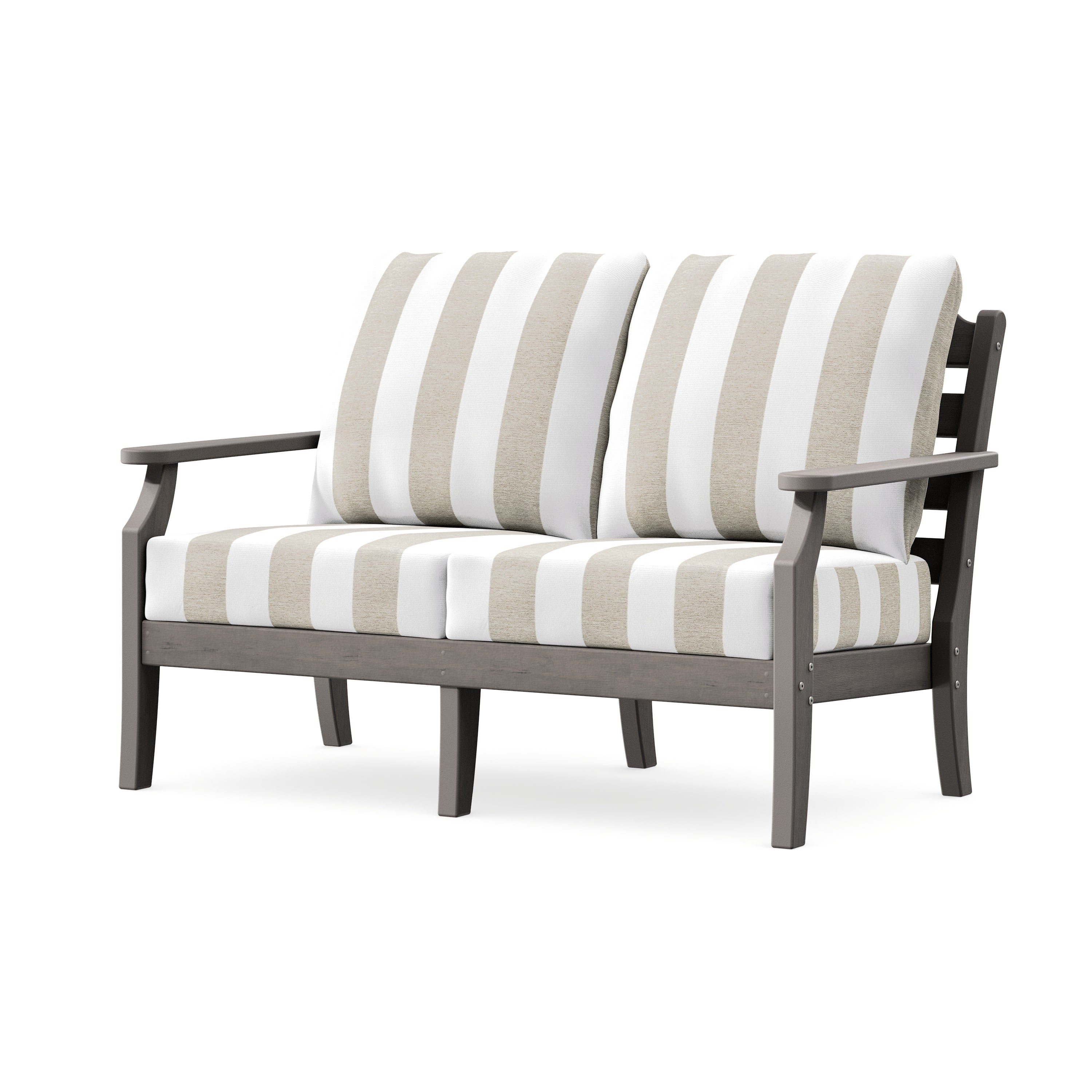 Savannah Deep Seating Loveseat in Driftwood / Cabana Stripe Dune Burlap