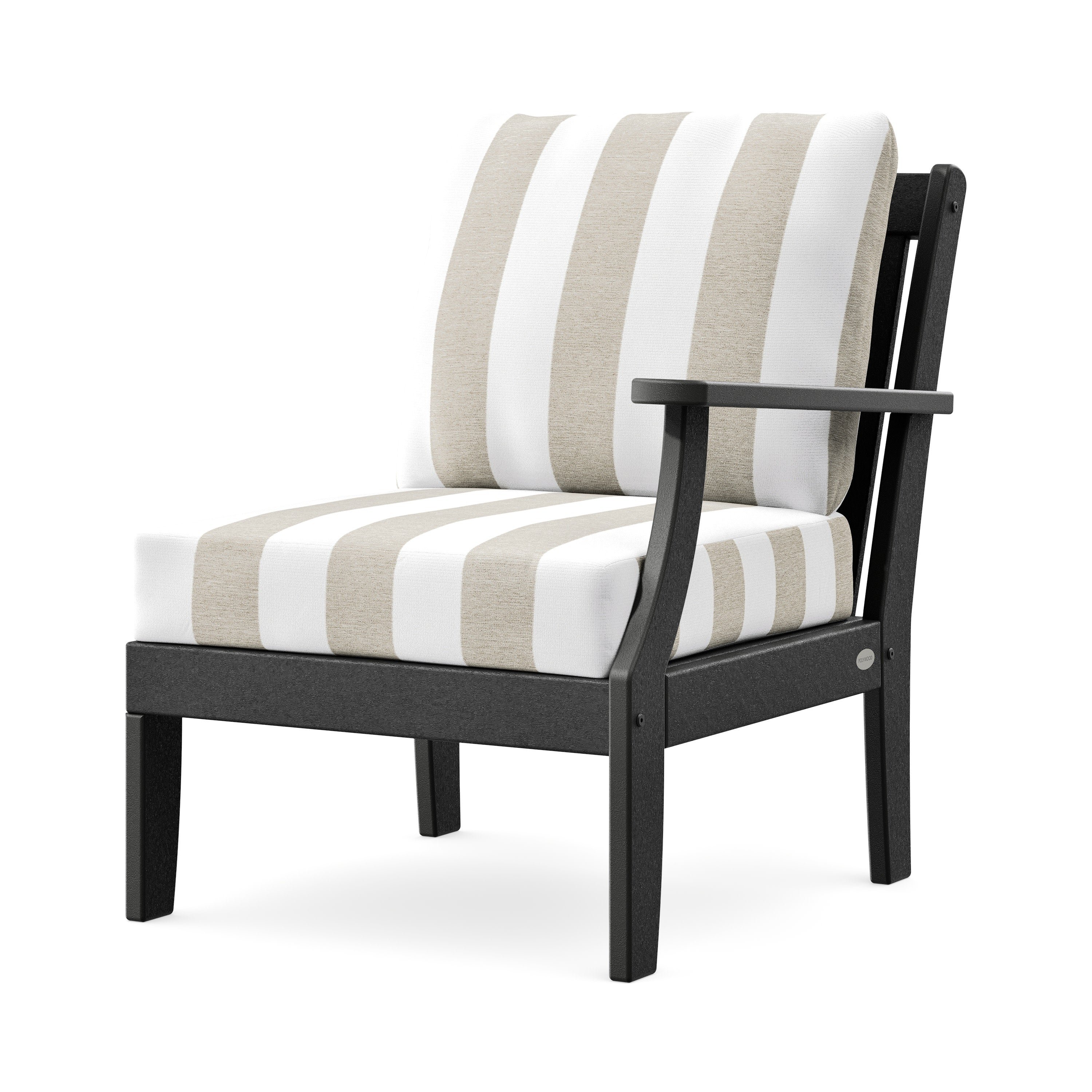 Braxton Modular Right Arm Chair in Black / Cabana Stripe Dune Burlap