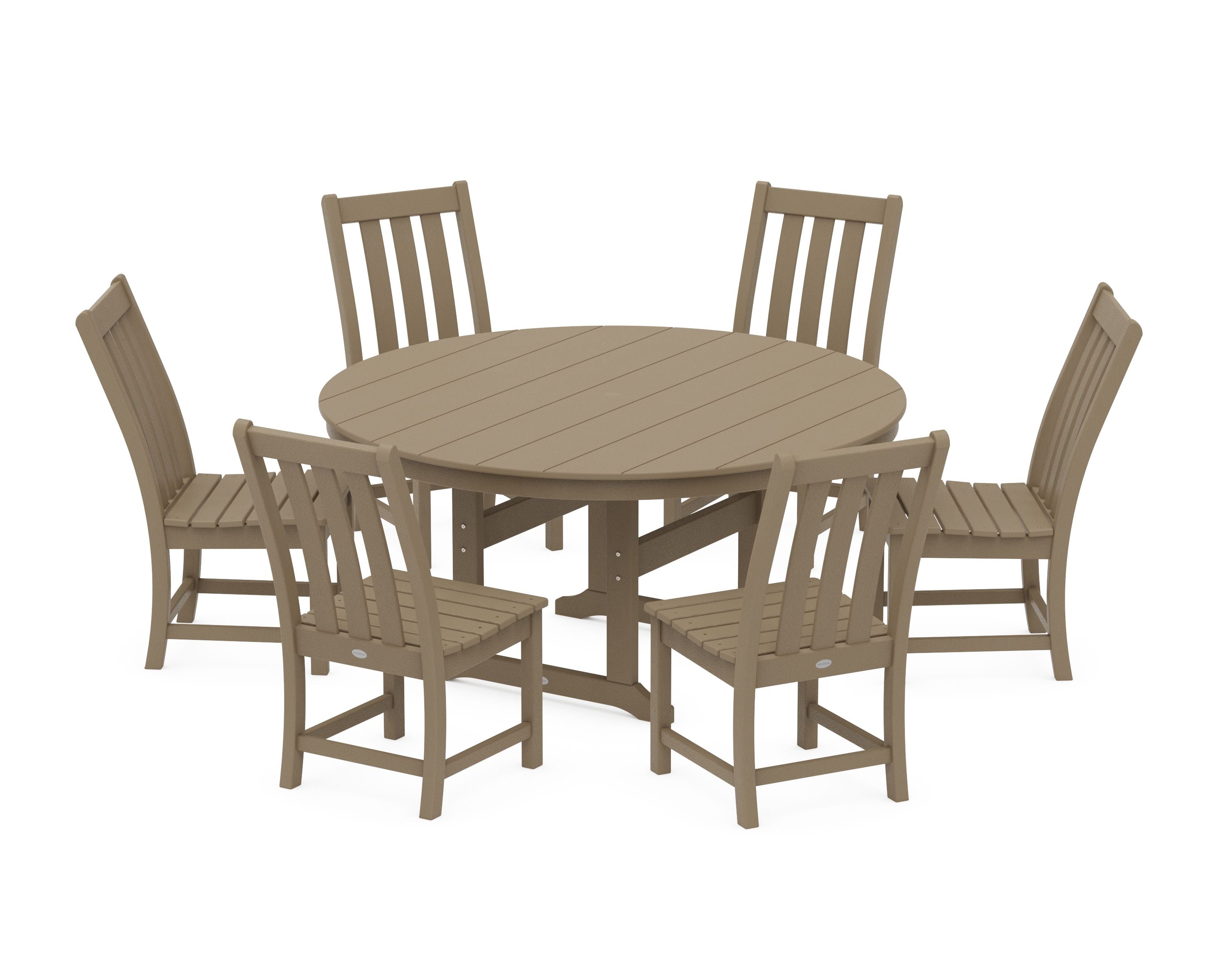 Vineyard 7-Piece Side Chair Round Farmhouse Dining Set in Vintage Sahara