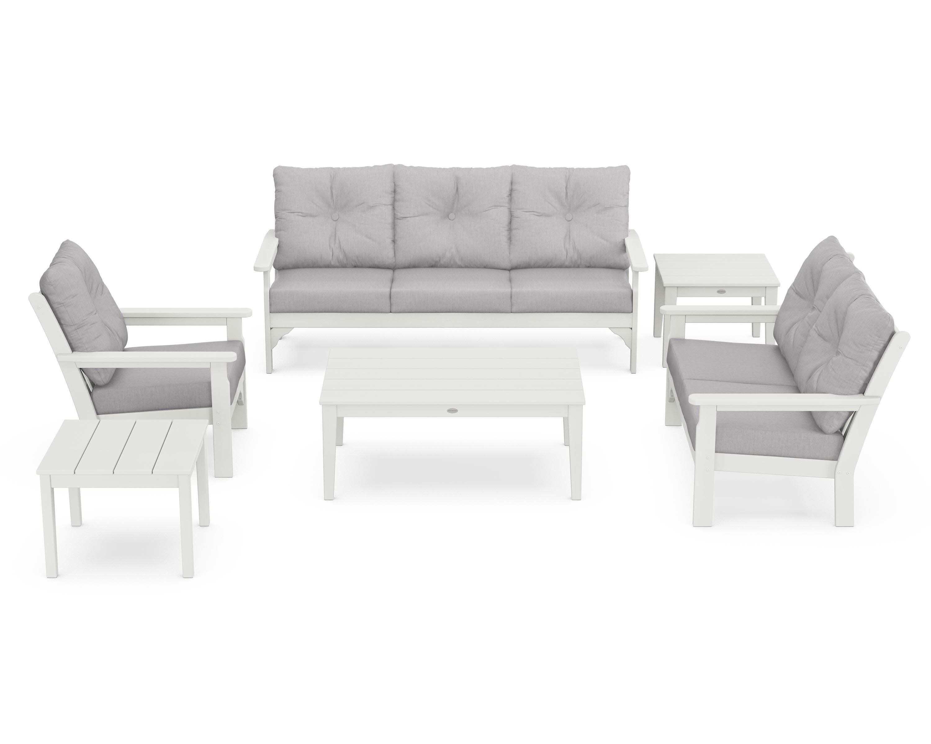 Vineyard 6-Piece Deep Seating Set in Vintage White / Granite