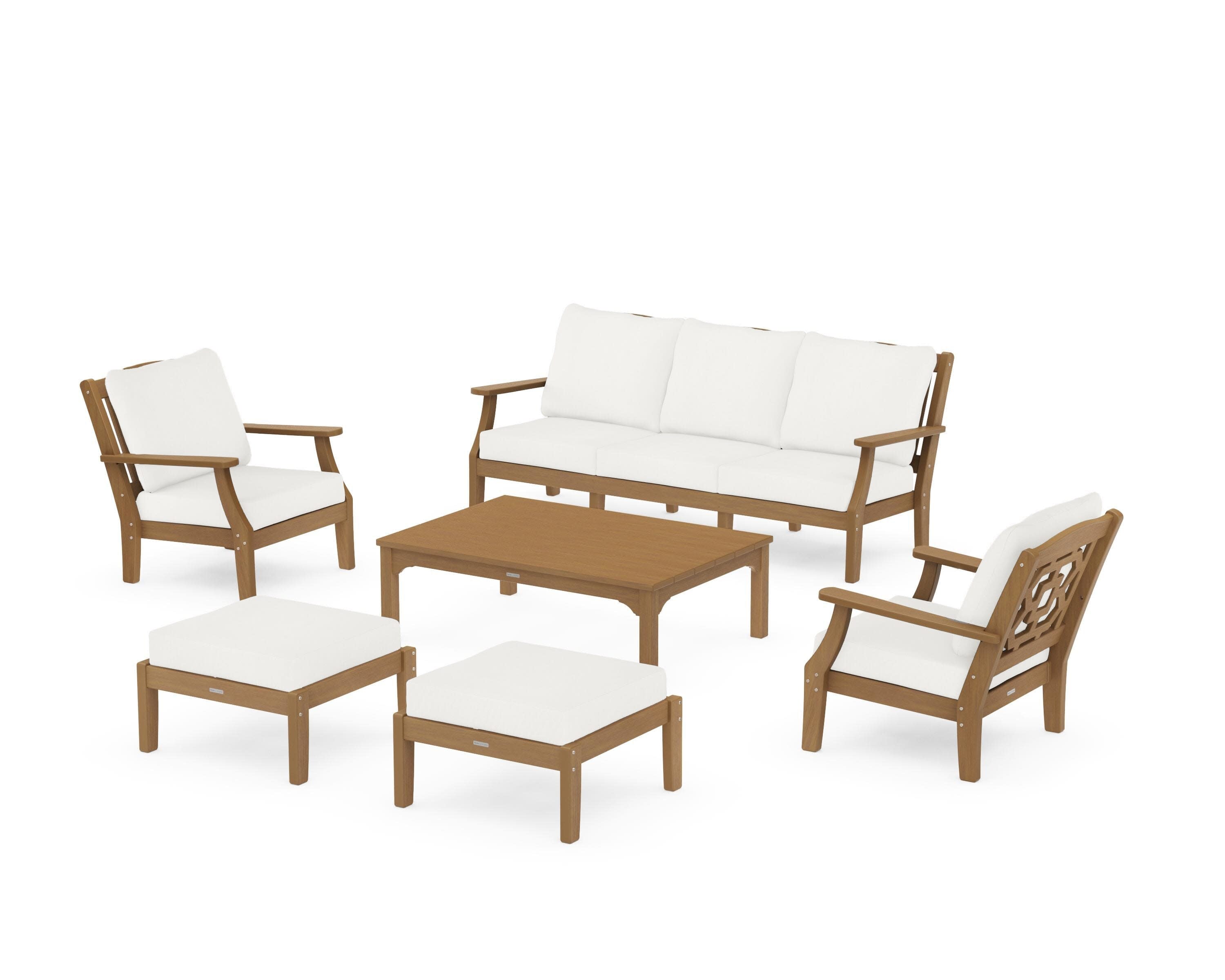 Chinoiserie 6-Piece Lounge Sofa Set in Natural / Natural Linen