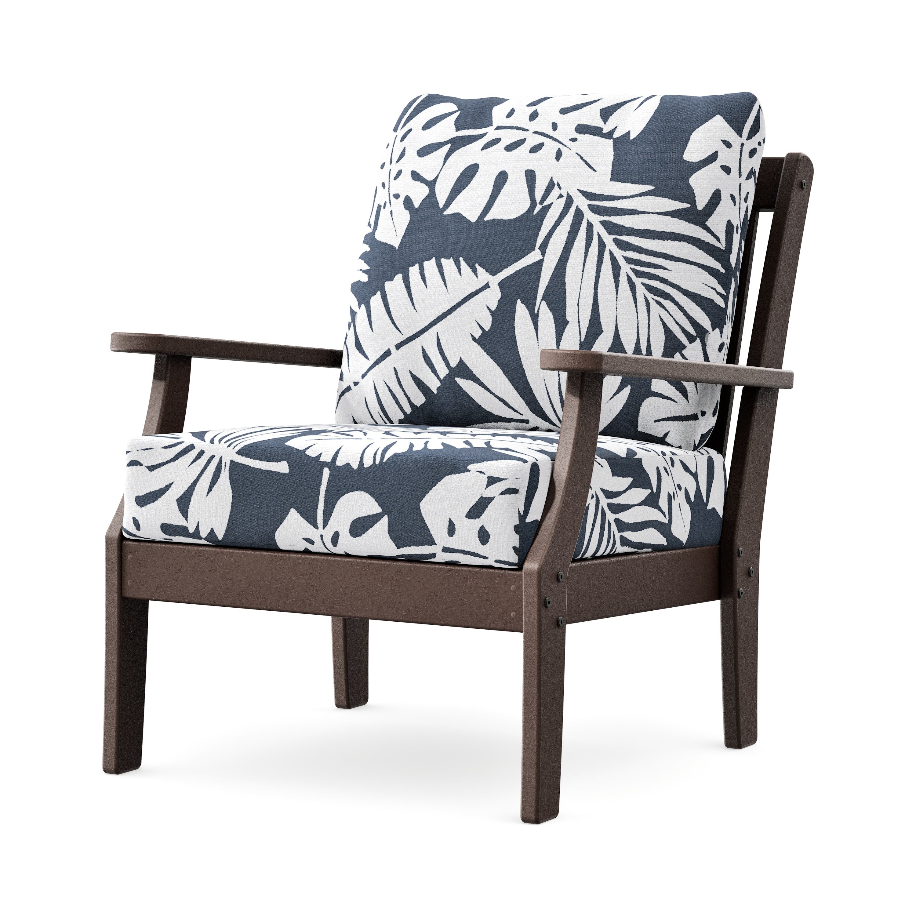 Braxton Deep Seating Chair in Mahogany / Leaf Marine Indigo