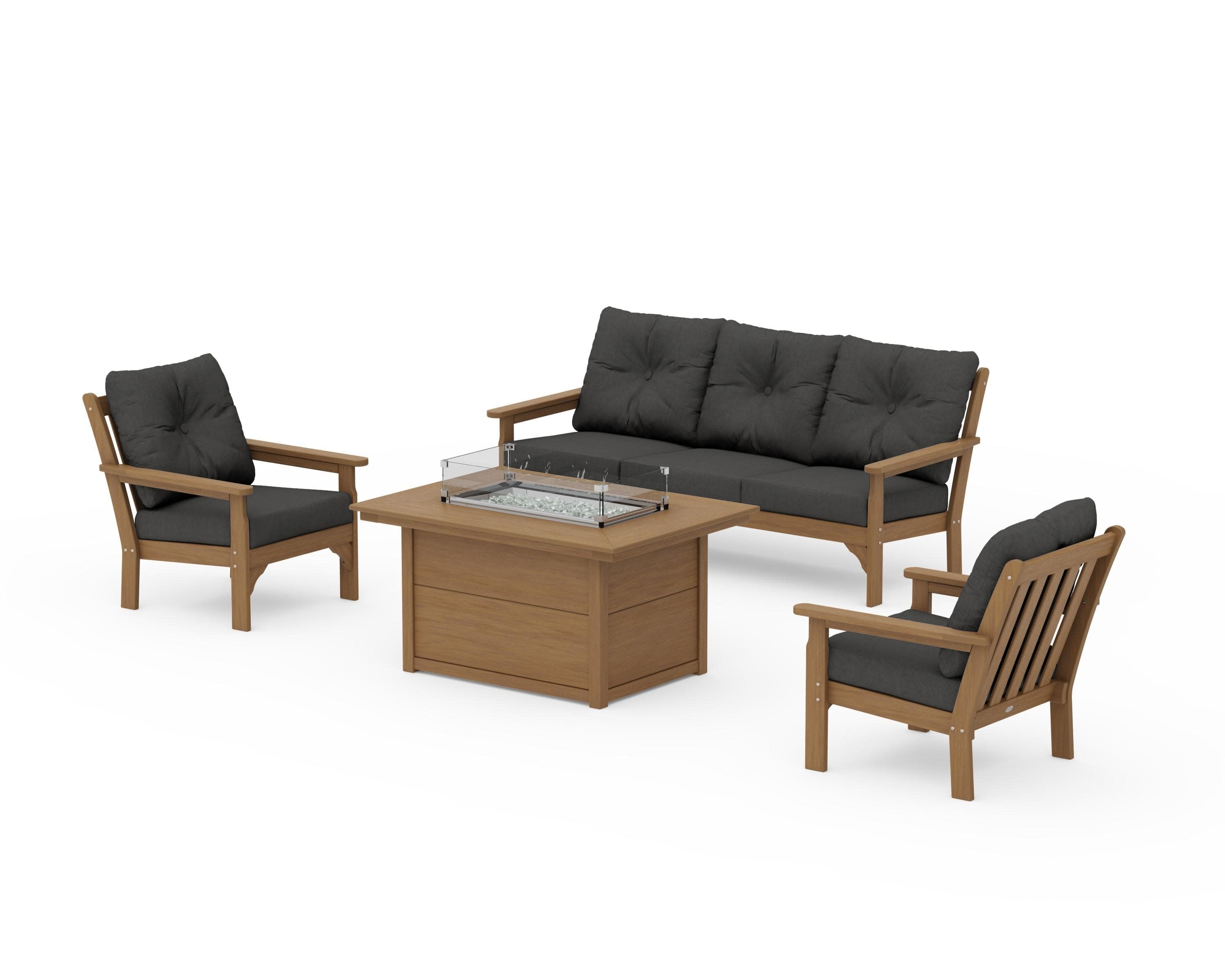 Vineyard Deep Seating Fire Pit Table Set in Natural / Spectrum Carbon