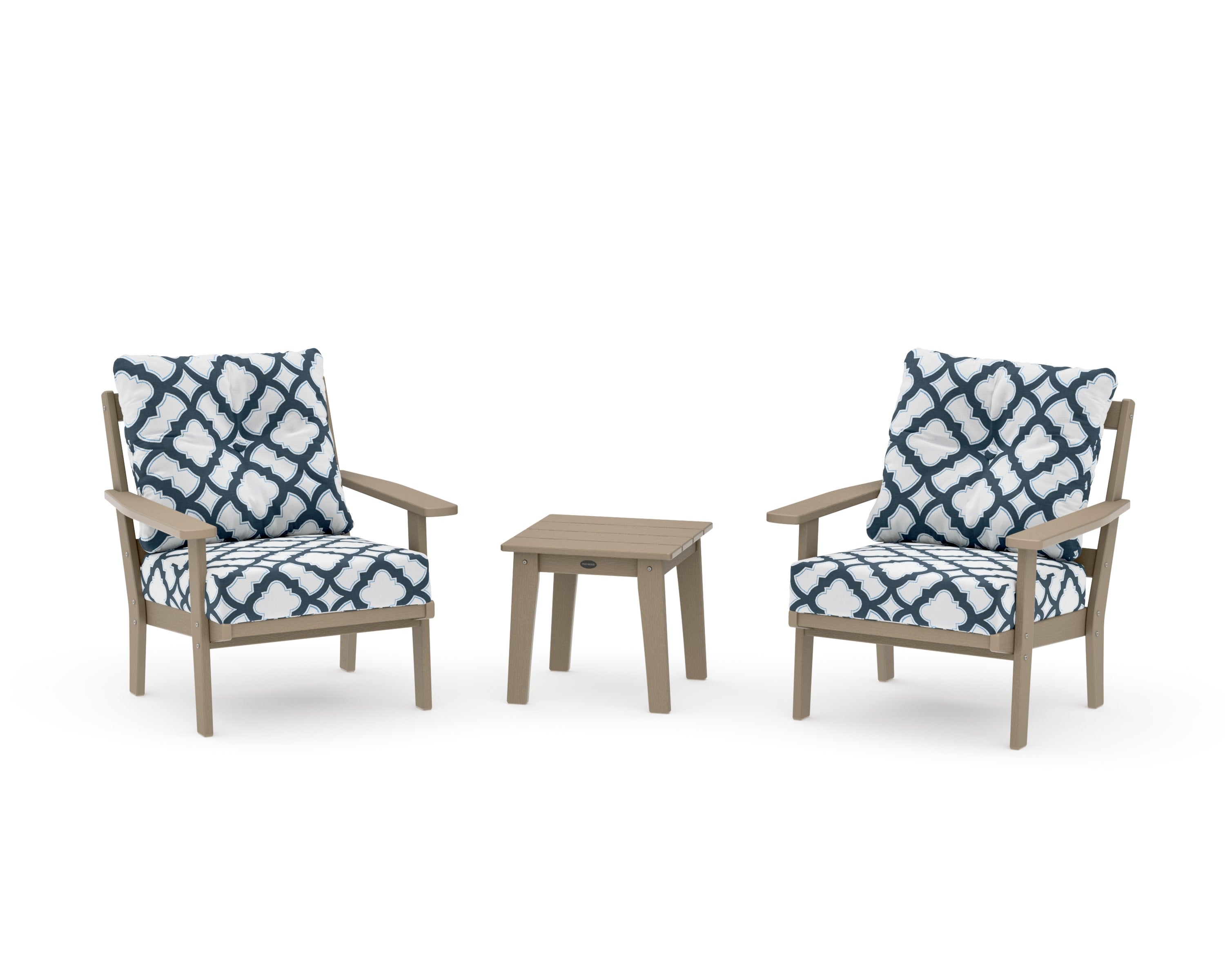 Oxford 3-Piece Deep Seating Set in Vintage Sahara / Trellis Marine Indigo