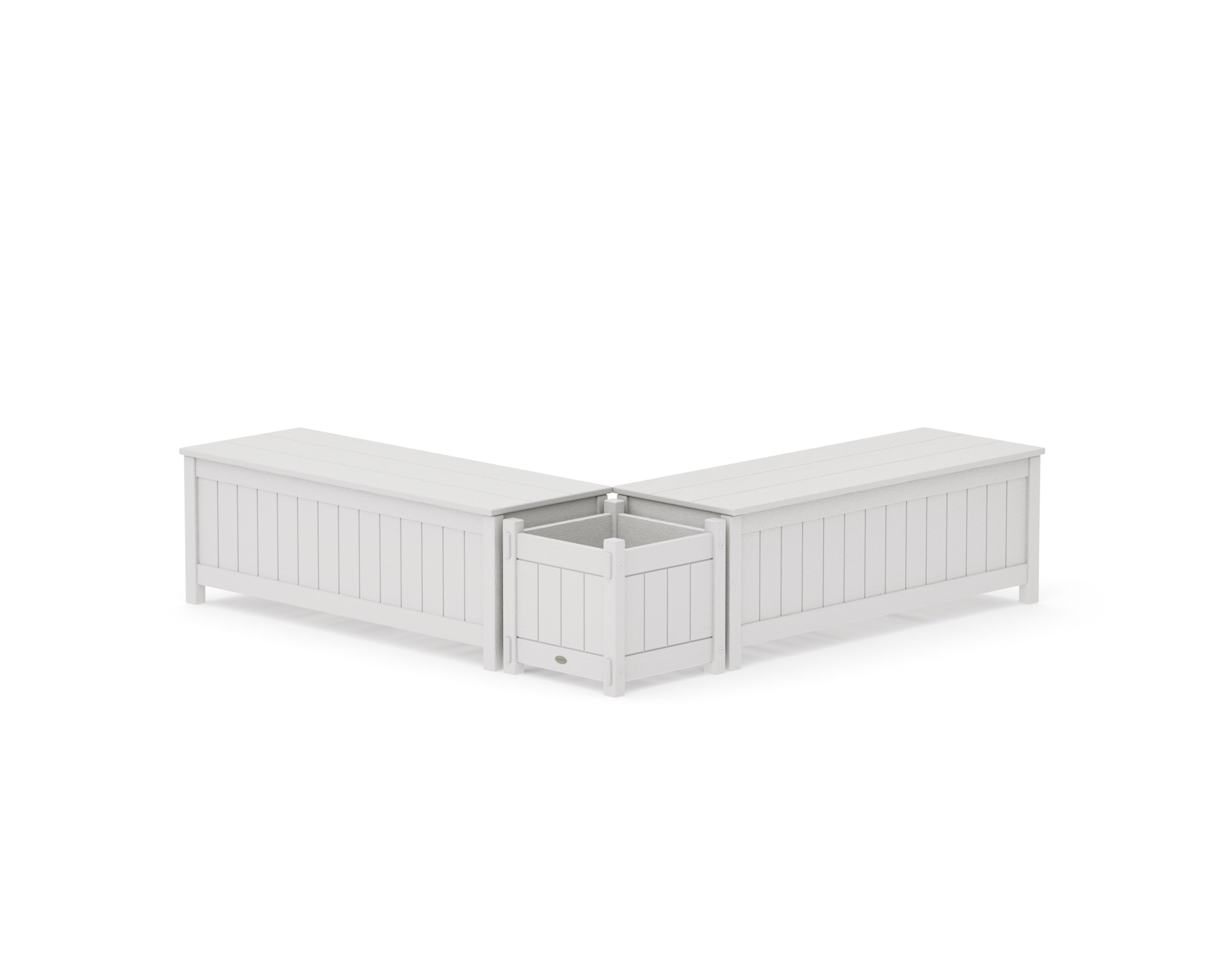 48" Vineyard L- Shaped Planter Storage Bench Set in Vintage White