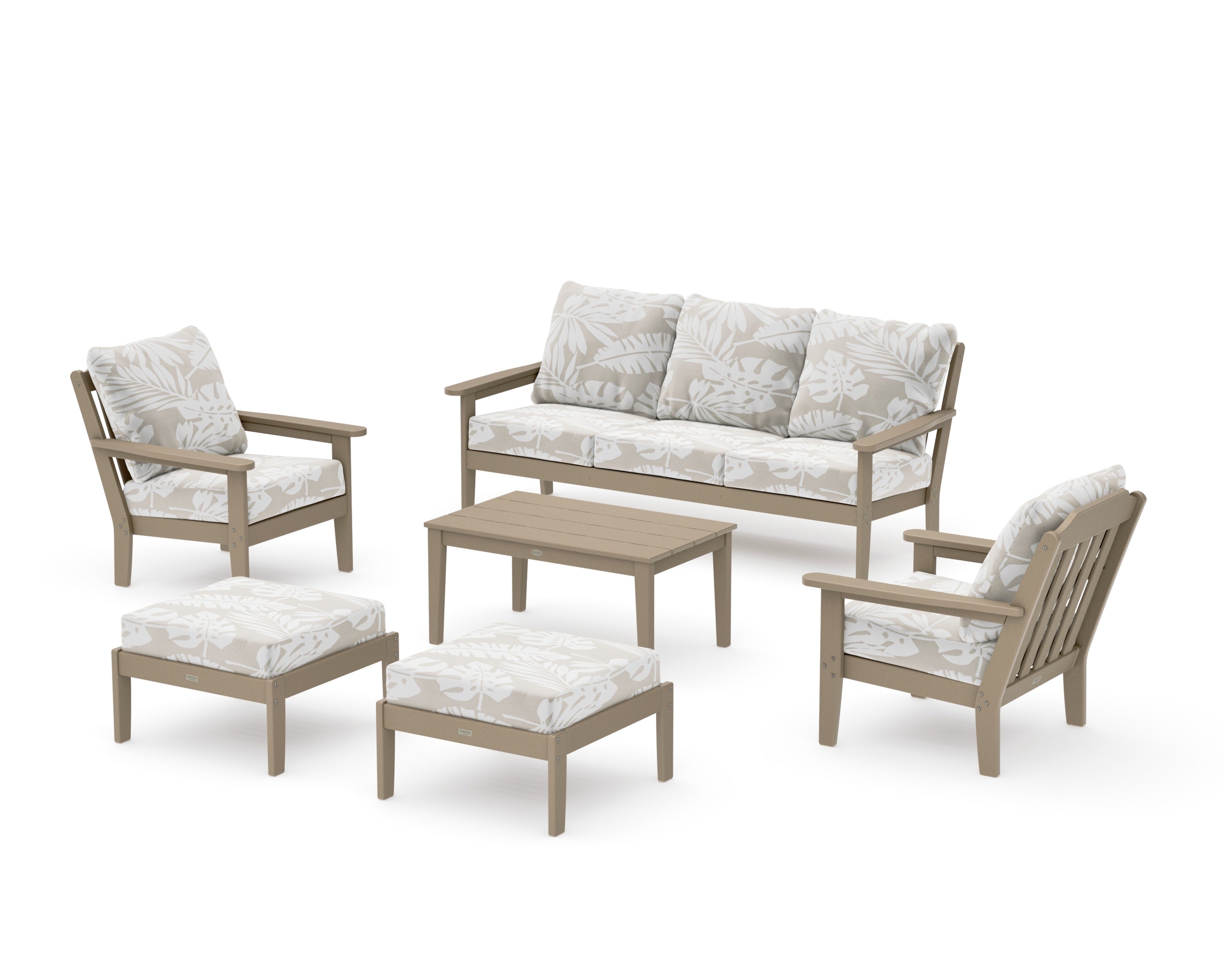 Cottage 6-Piece Lounge Sofa Set in Vintage Sahara / Leaf Dune Burlap