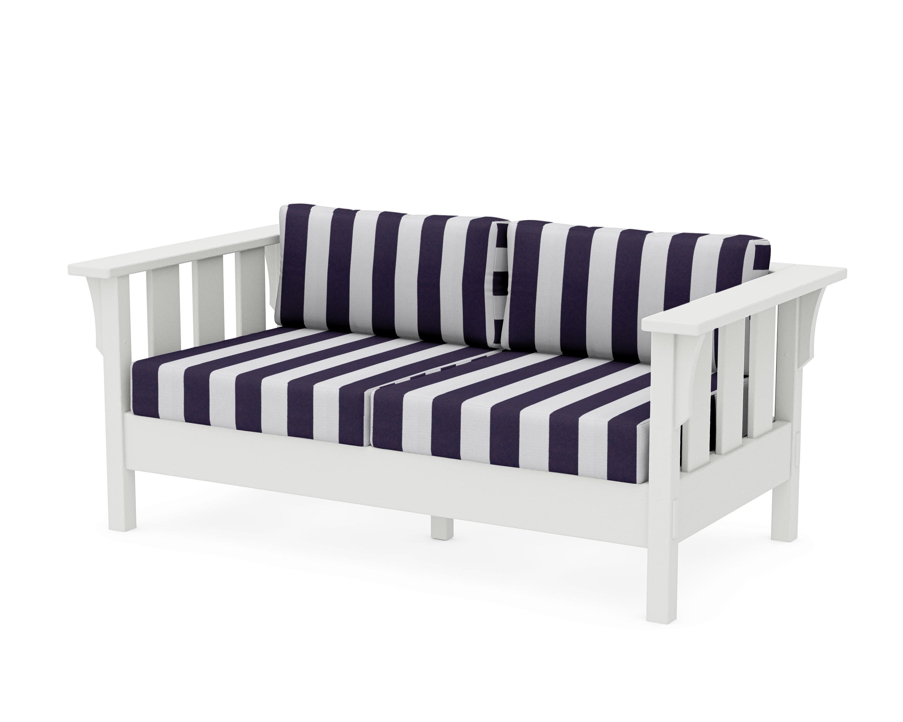 Acadia Deep Seating Loveseat in Vintage White / Cabana Stripe Navy