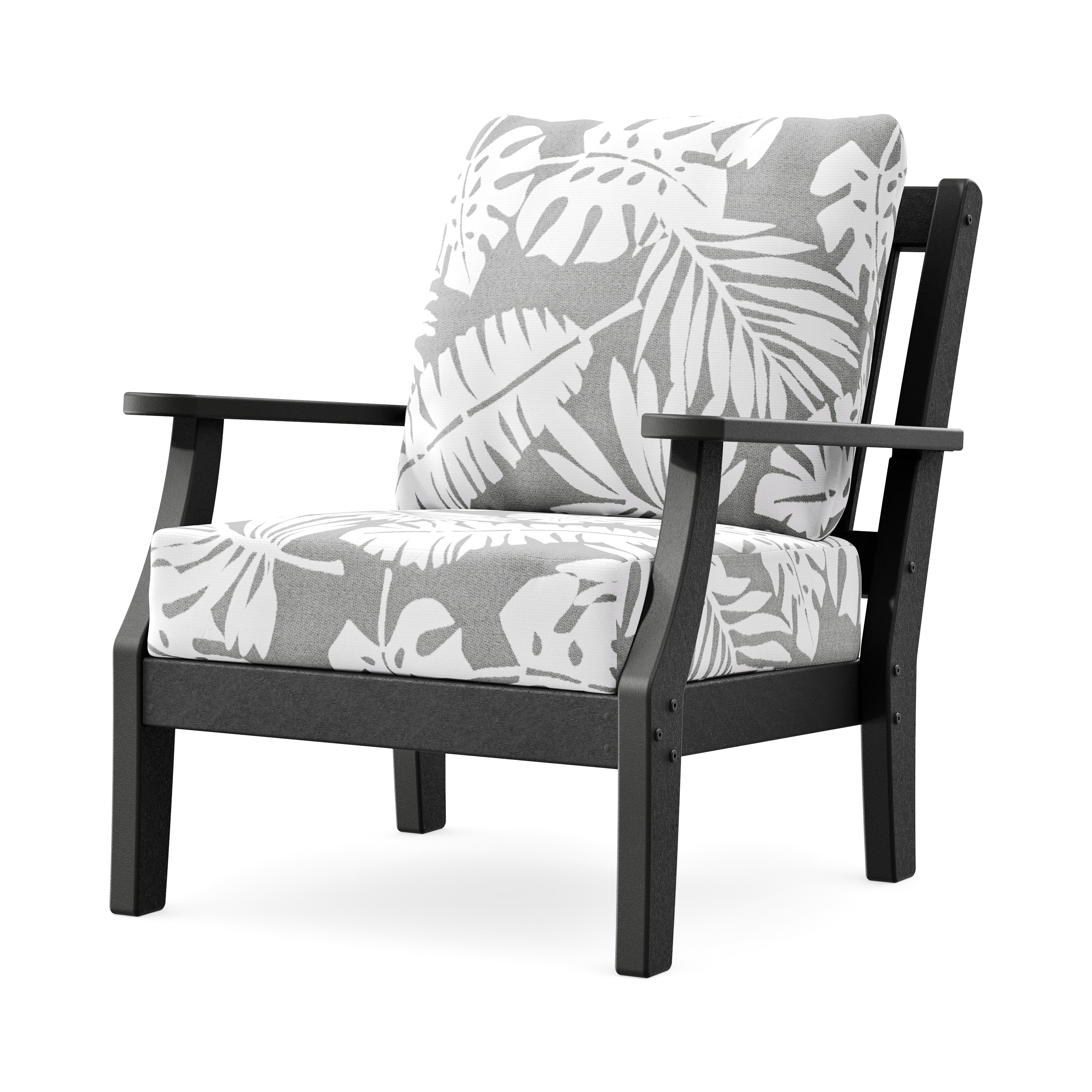 Chinoiserie Deep Seating Chair in Black / Leaf Grey Mist
