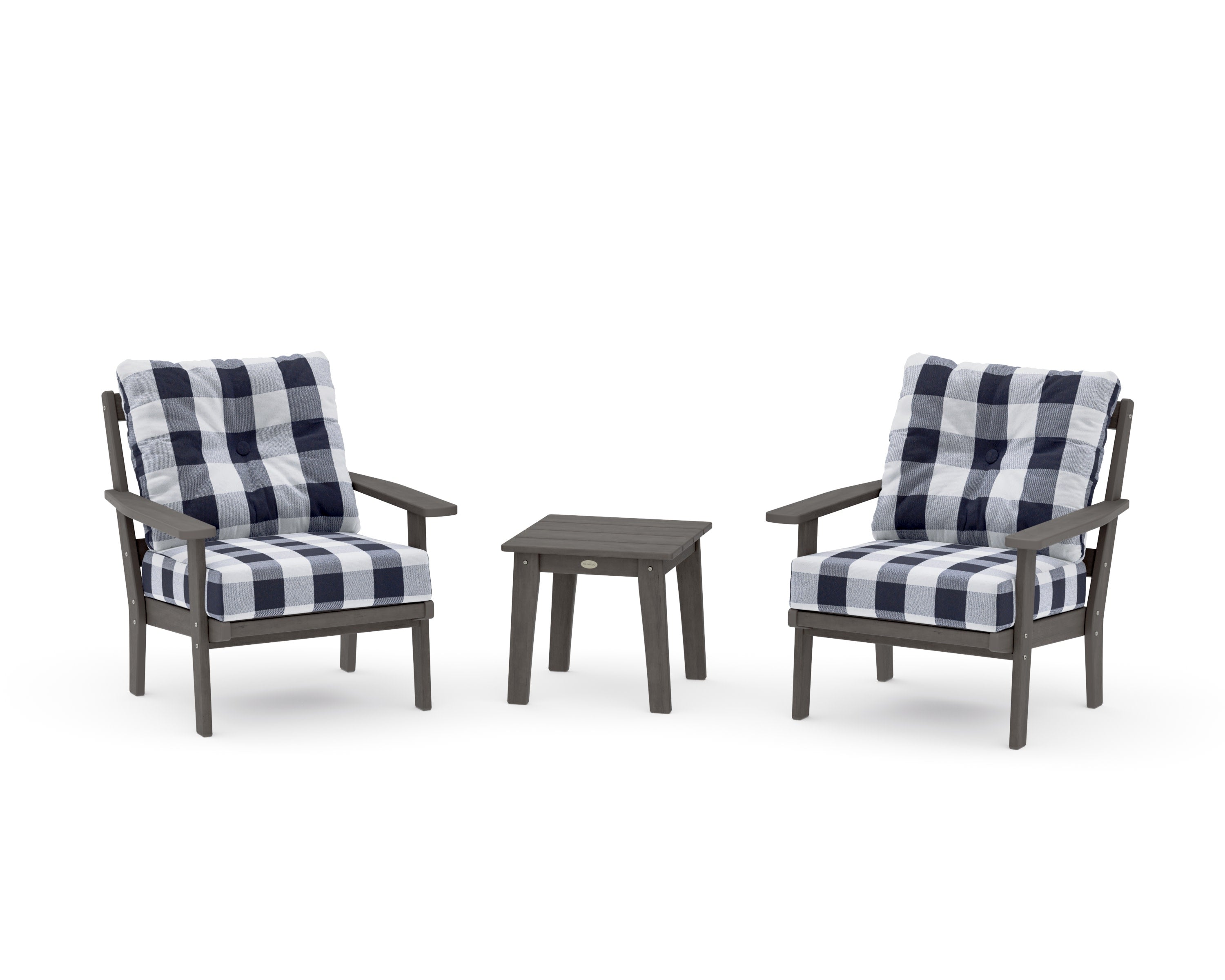Prairie 3-Piece Deep Seating Set in Driftwood / Buffalo Plaid Navy