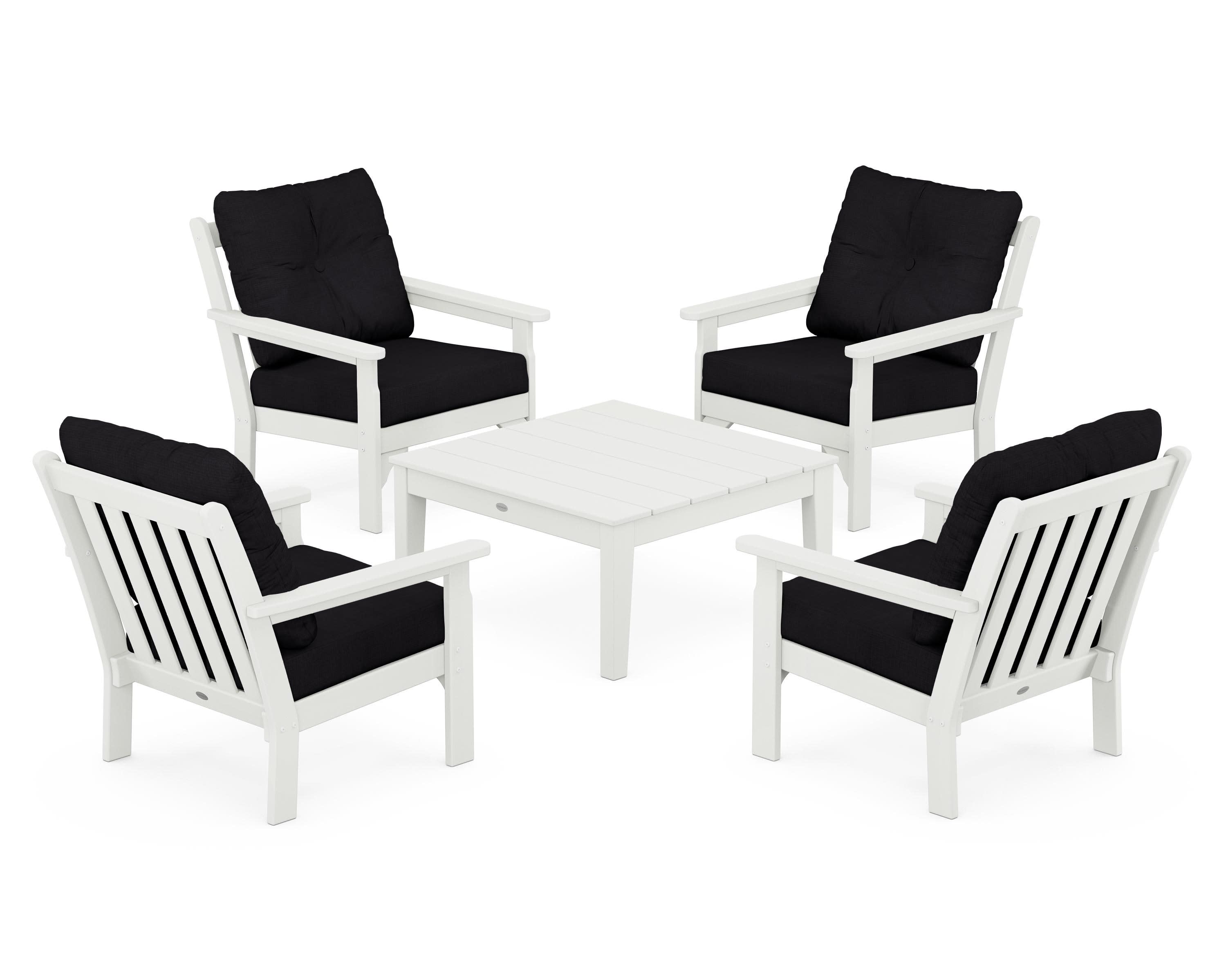Vineyard 5-Piece Deep Seating Conversation Set in Vintage White / Midnight Linen