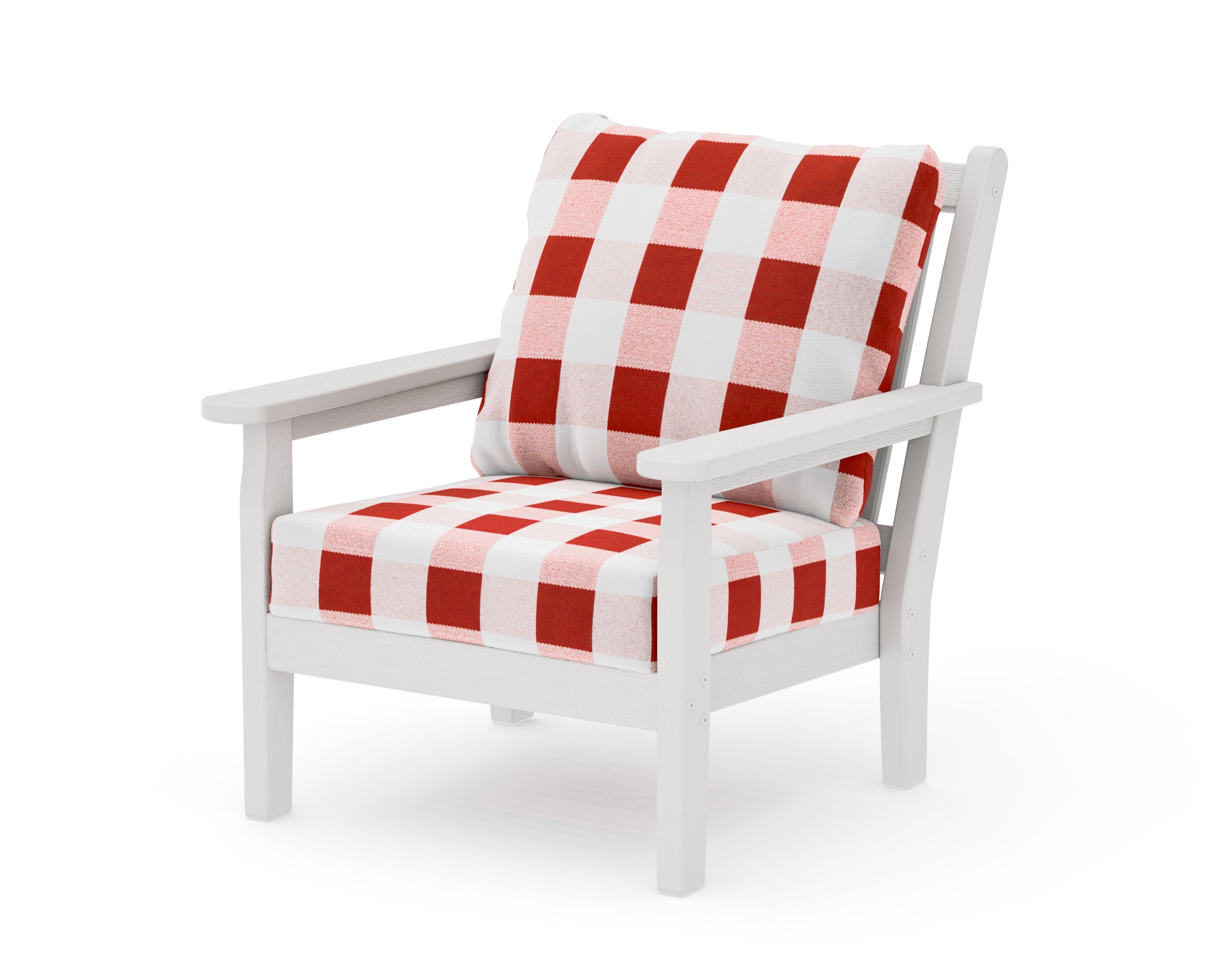 Chippendale Deep Seating Chair in Vintage White / Buffalo Plaid Crimson
